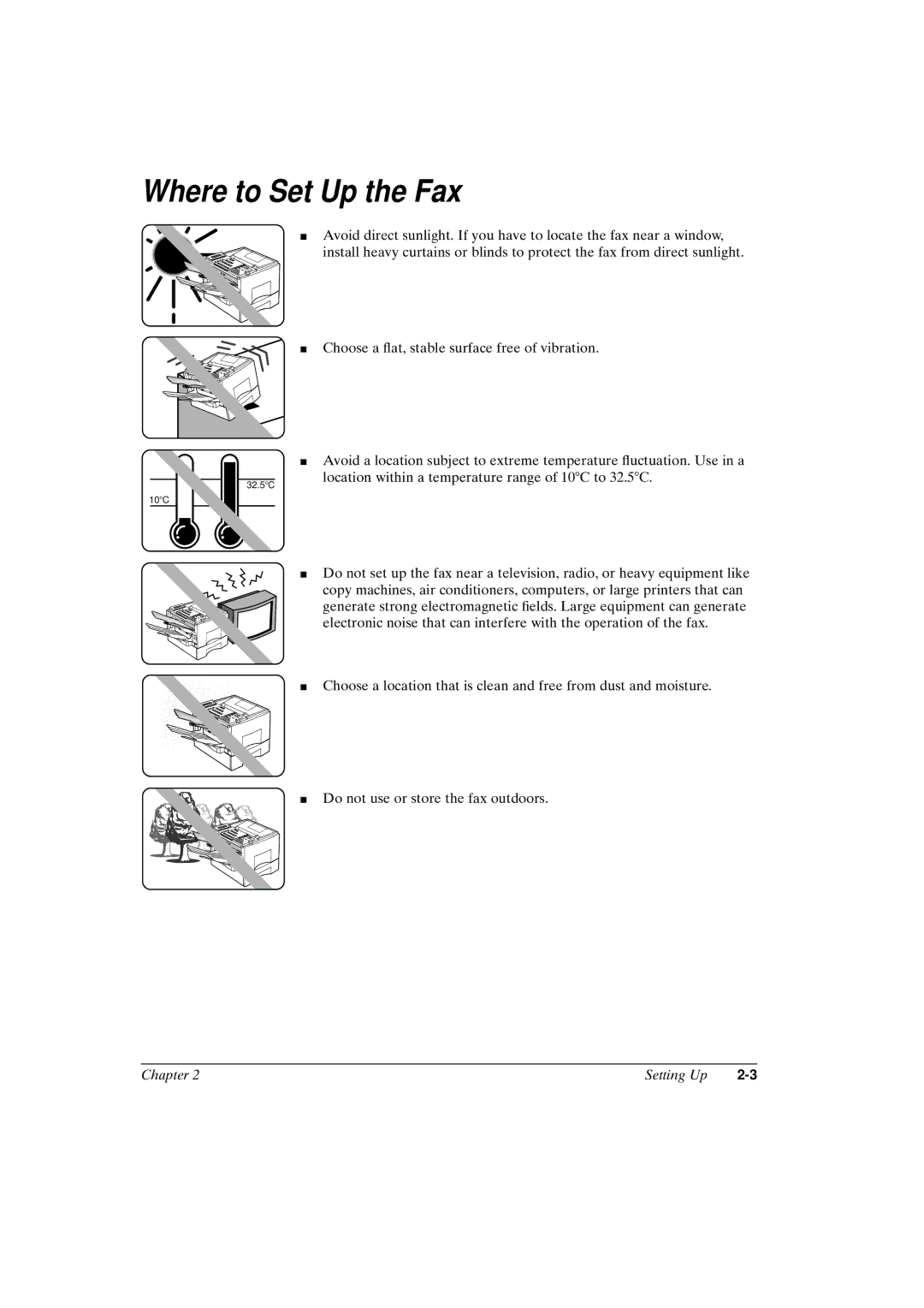 Canon FAX-L800 manual Where to Set Up the Fax 