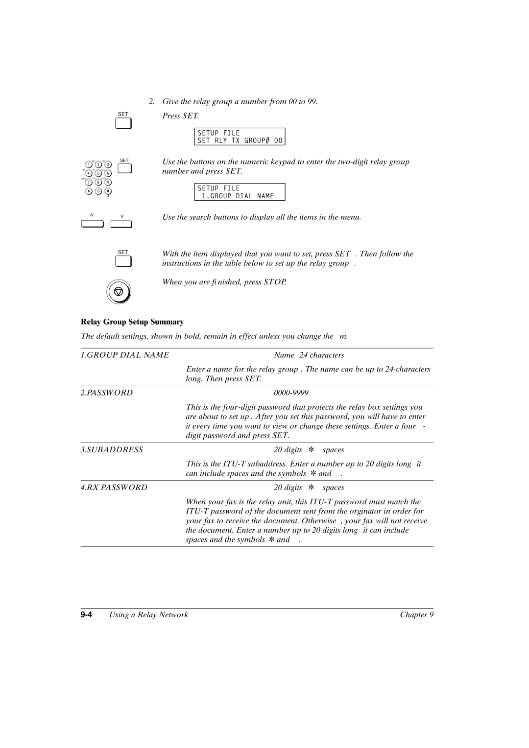 Canon FAX-L800 manual Relay Group Setup Summary, Group Dial Name 