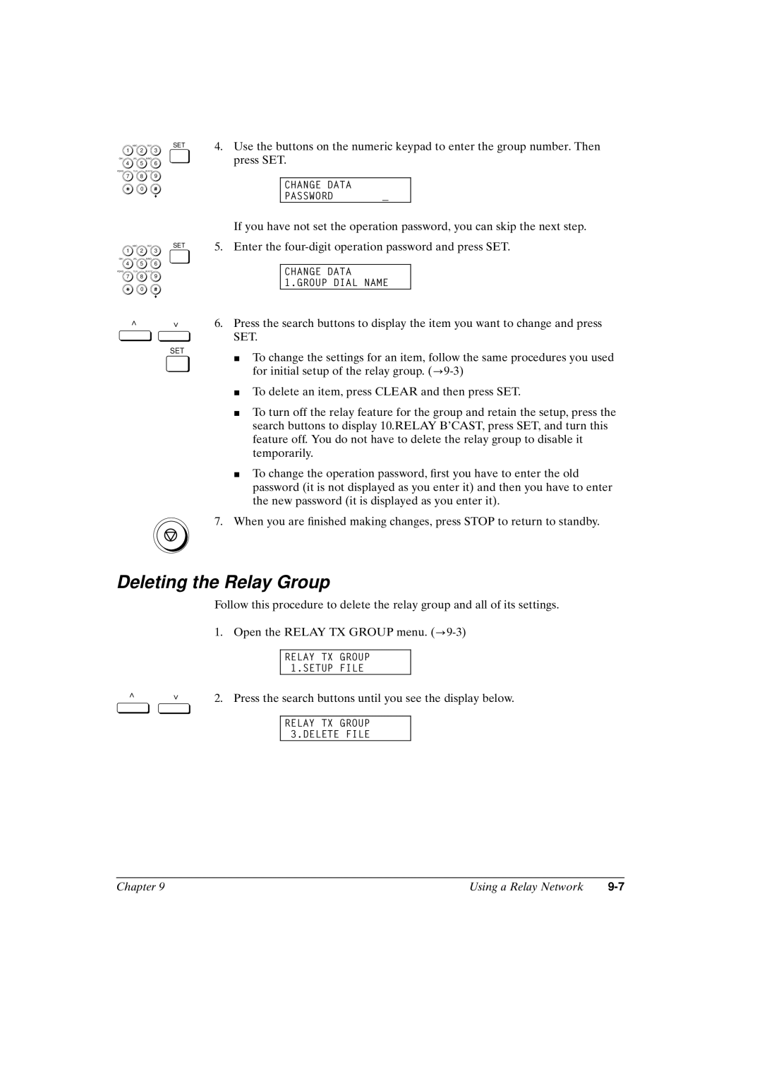 Canon FAX-L800 manual Deleting the Relay Group 