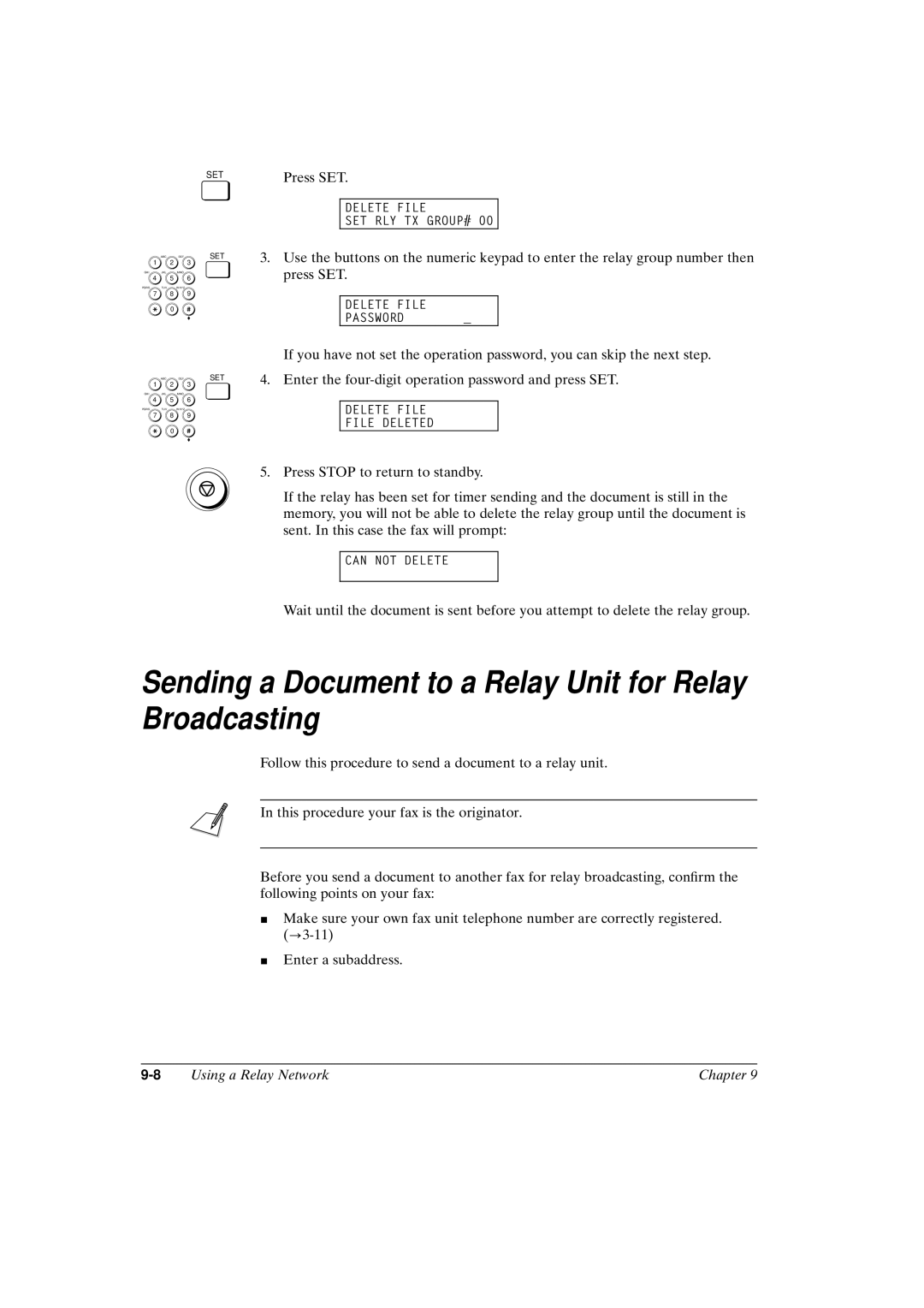 Canon FAX-L800 manual Sending a Document to a Relay Unit for Relay Broadcasting 