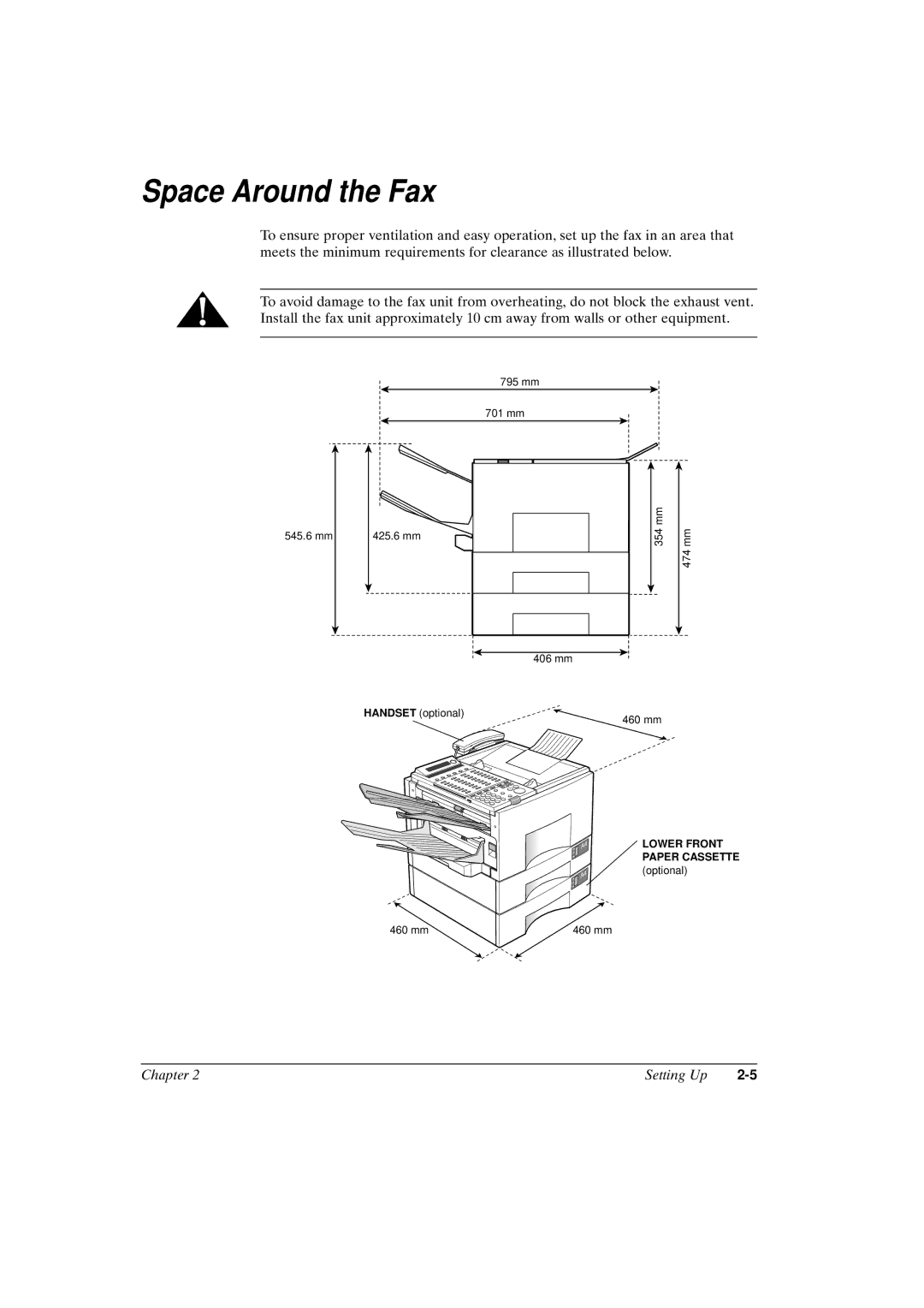 Canon FAX-L800 manual Space Around the Fax 