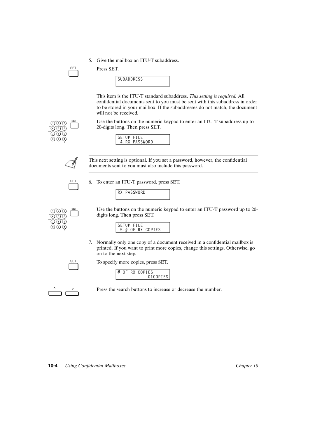 Canon FAX-L800 manual Give the mailbox an ITU-T subaddress 