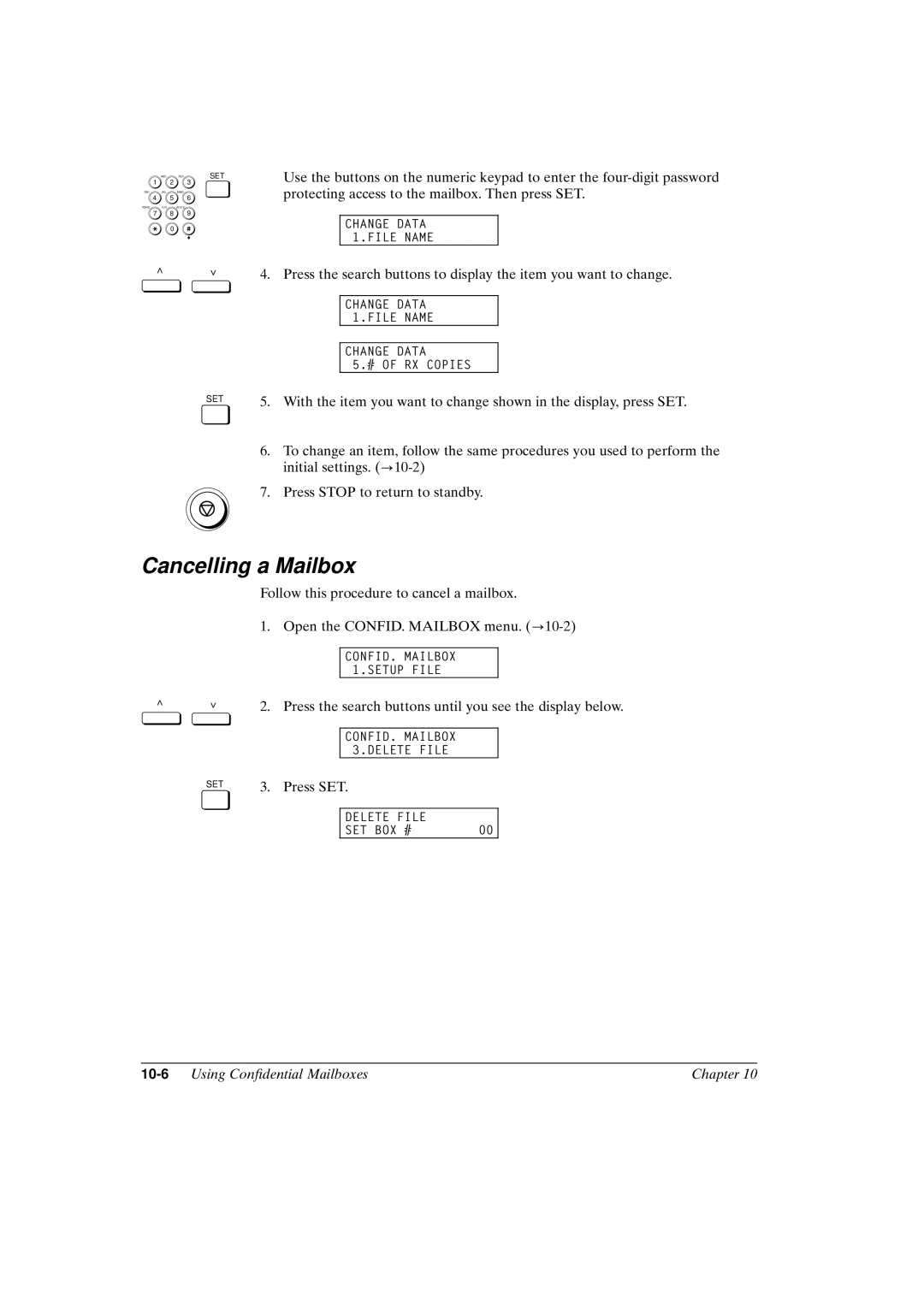 Canon FAX-L800 manual Cancelling a Mailbox 