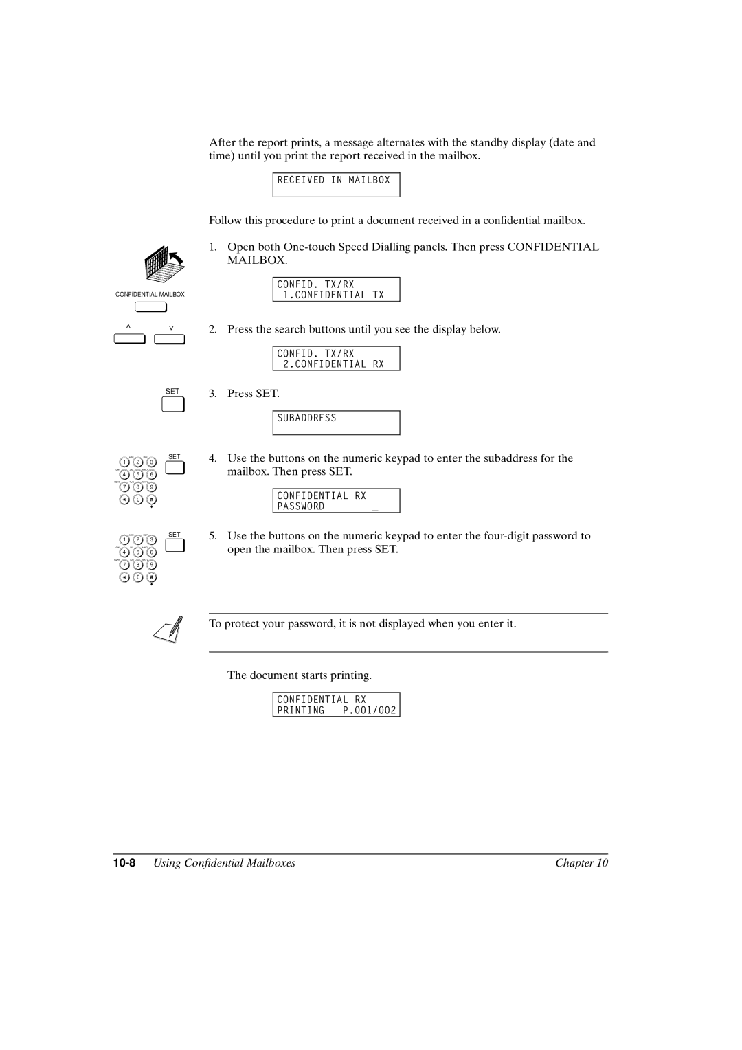 Canon FAX-L800 manual Received in Mailbox 