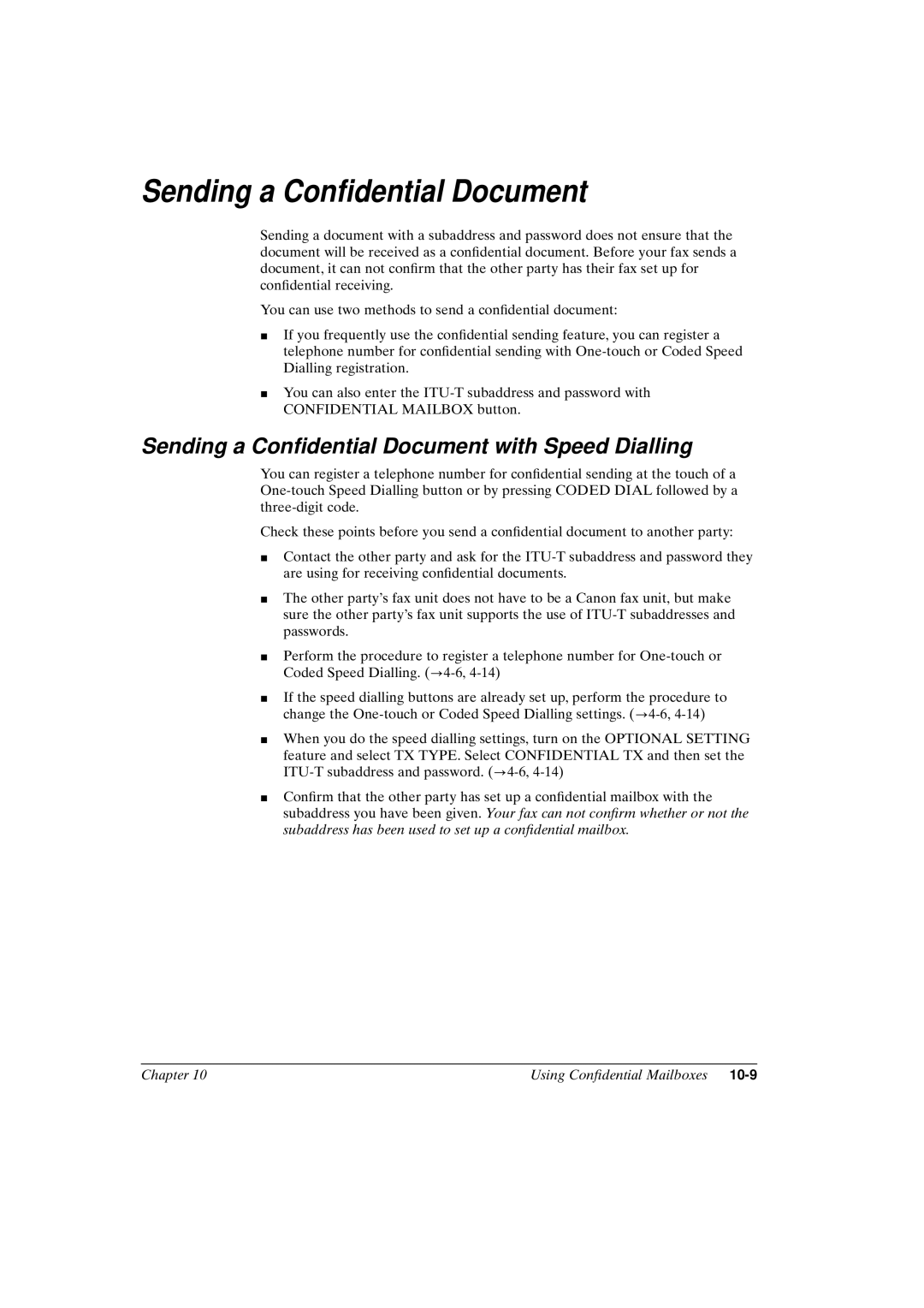 Canon FAX-L800 manual Sending a Condential Document with Speed Dialling 