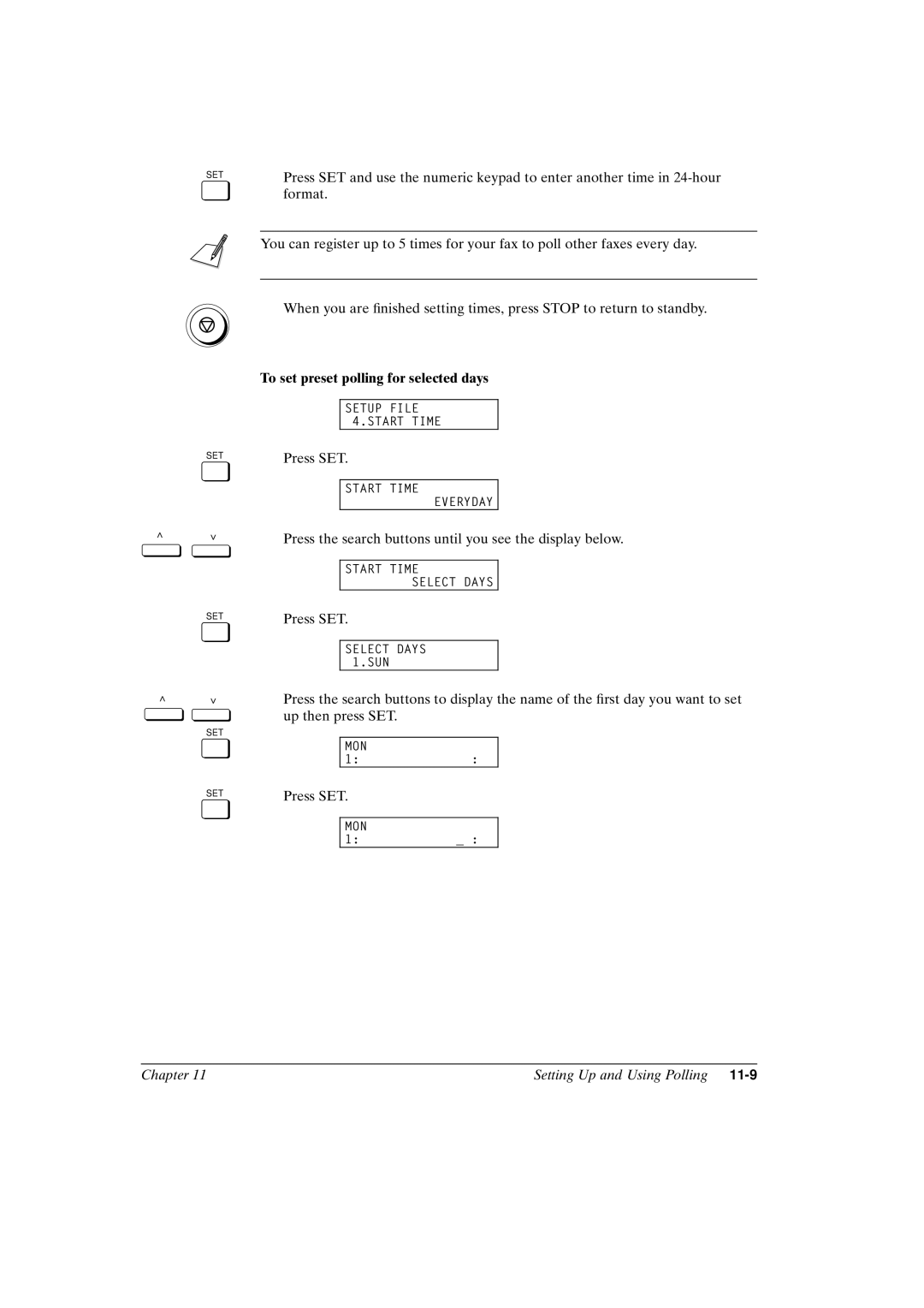 Canon FAX-L800 manual To set preset polling for selected days 