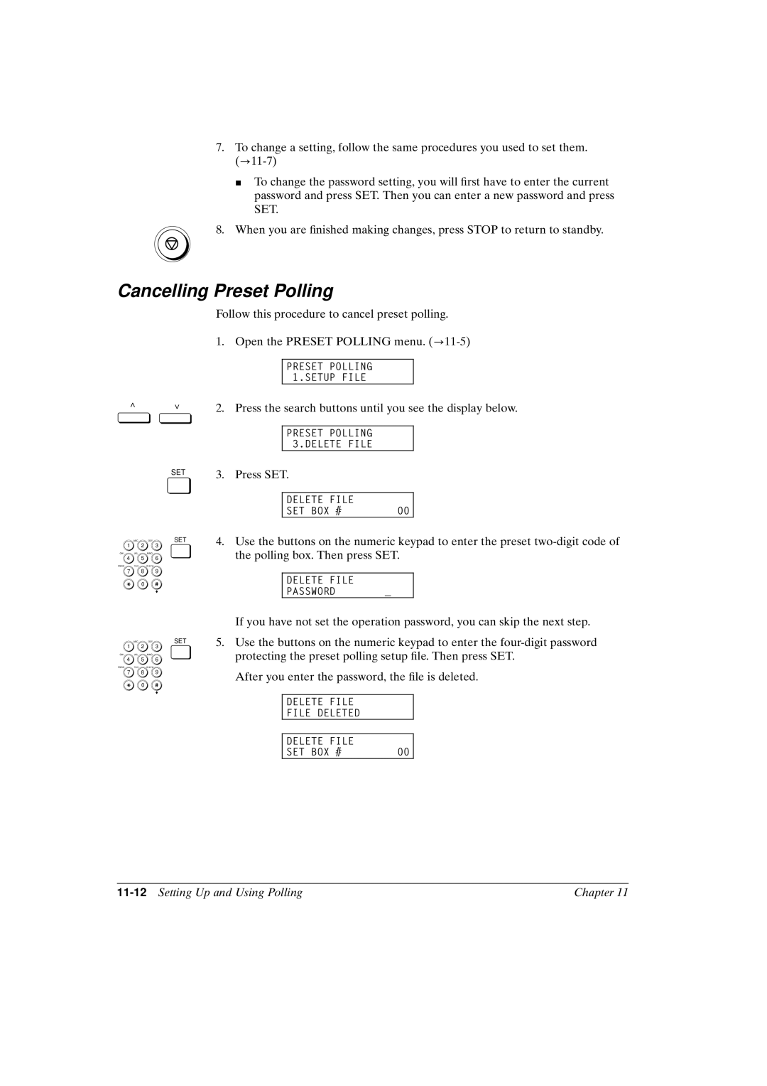 Canon FAX-L800 manual Cancelling Preset Polling, 11-12Setting Up and Using Polling Chapter 