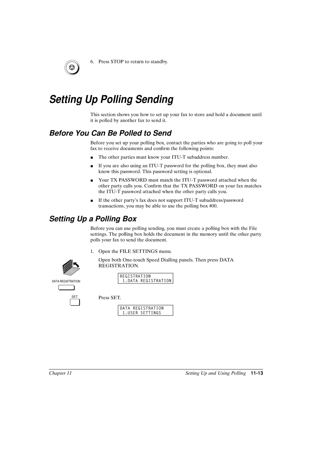 Canon FAX-L800 manual Setting Up Polling Sending, Before You Can Be Polled to Send, Setting Up a Polling Box 