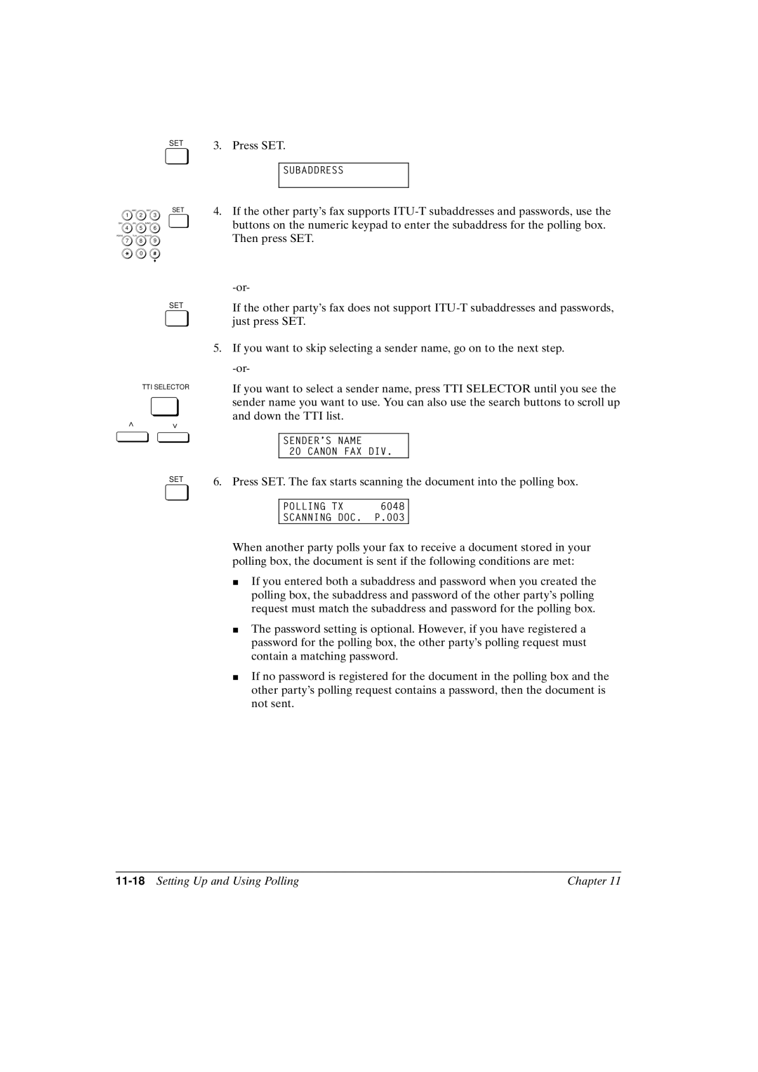 Canon FAX-L800 manual 11-18Setting Up and Using Polling Chapter 