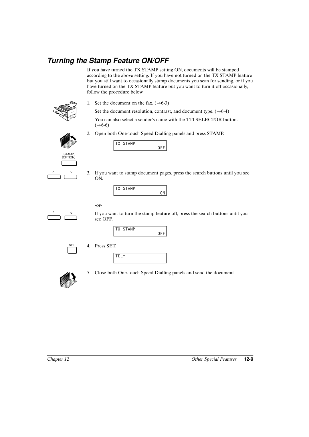 Canon FAX-L800 manual Turning the Stamp Feature ON/OFF 