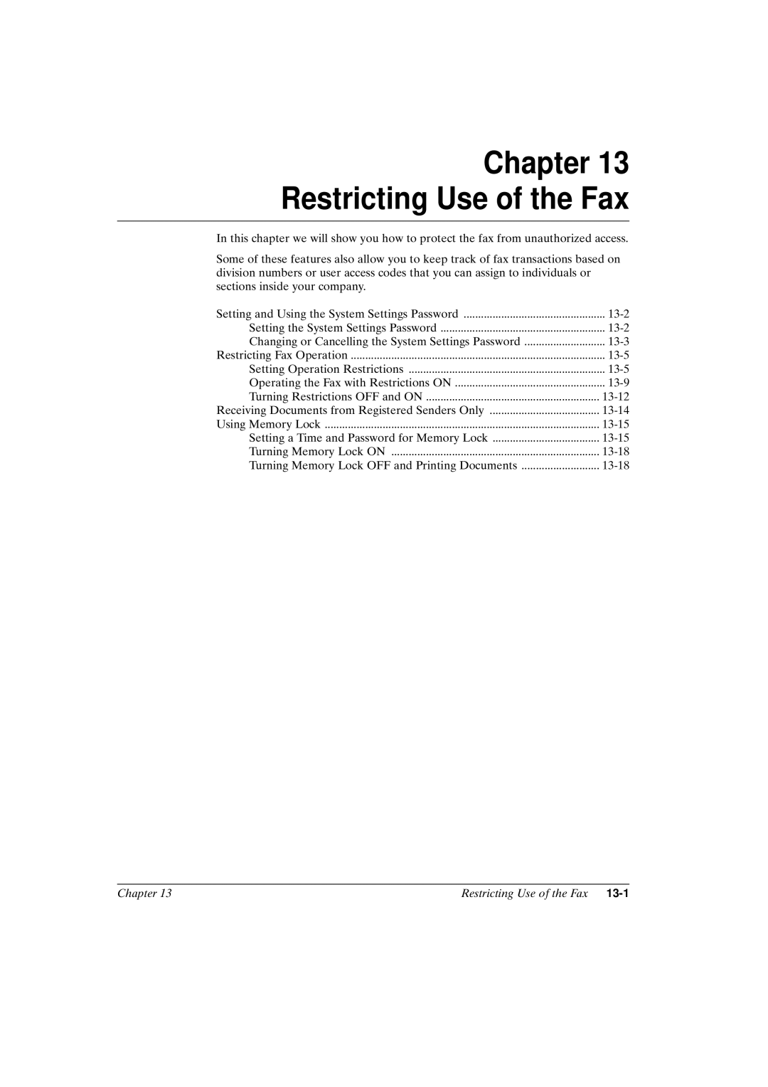 Canon FAX-L800 manual Restricting Use of the Fax 