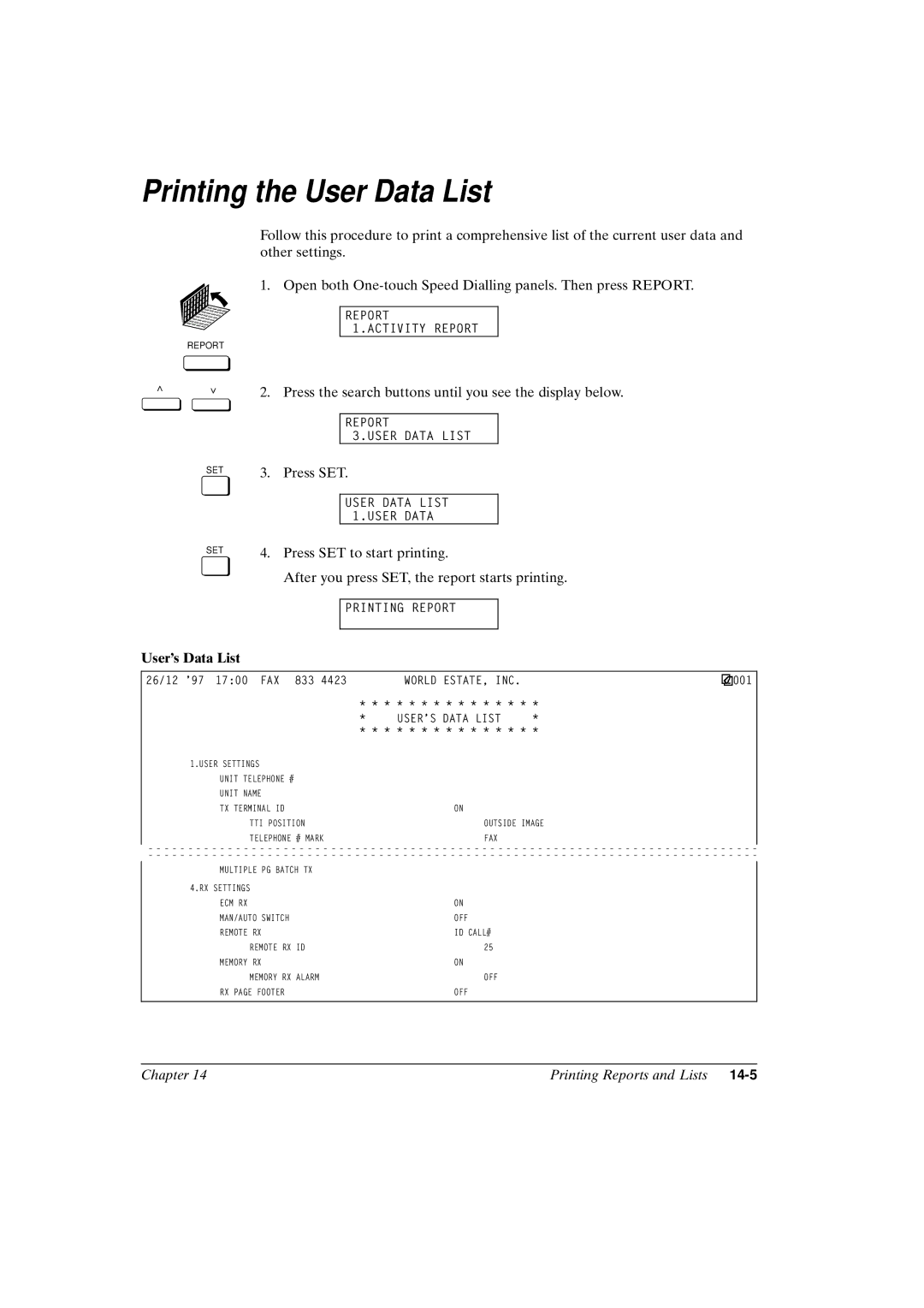 Canon FAX-L800 manual Printing the User Data List, Users Data List 