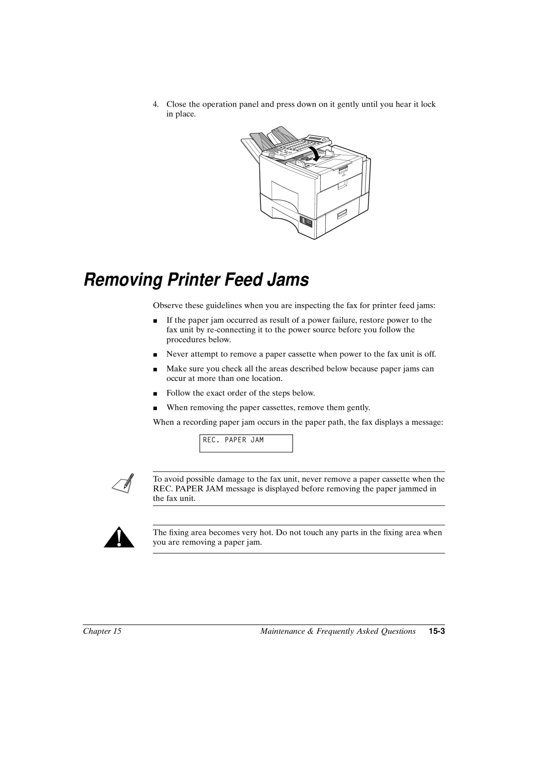 Canon FAX-L800 manual Removing Printer Feed Jams 