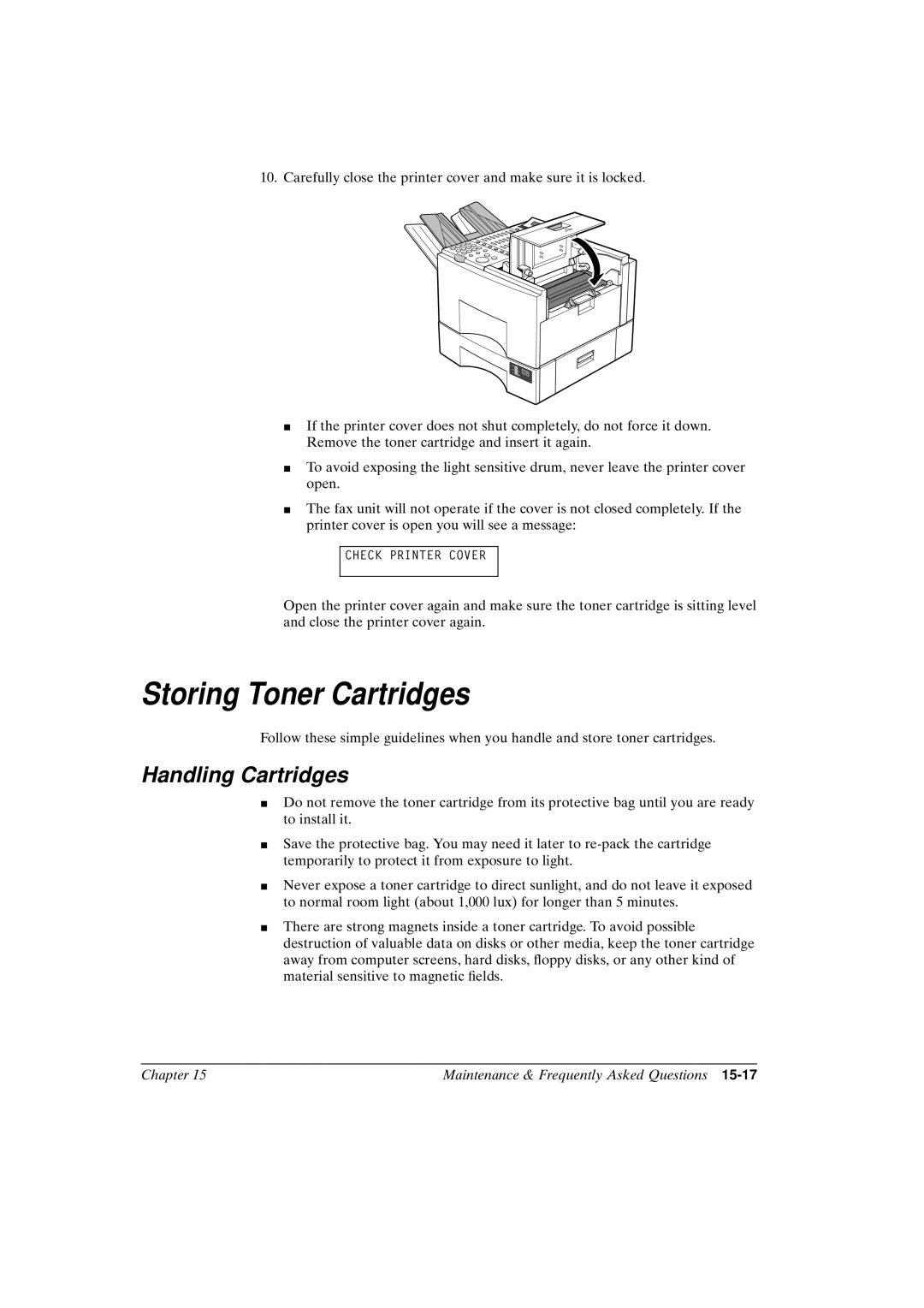 Canon FAX-L800 manual Storing Toner Cartridges, Handling Cartridges 