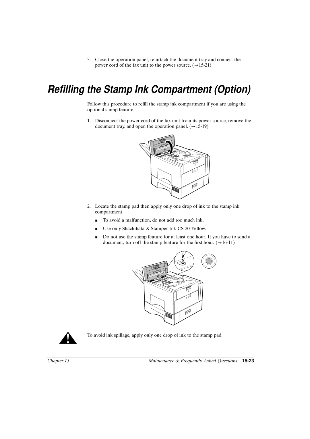 Canon FAX-L800 manual Relling the Stamp Ink Compartment Option 