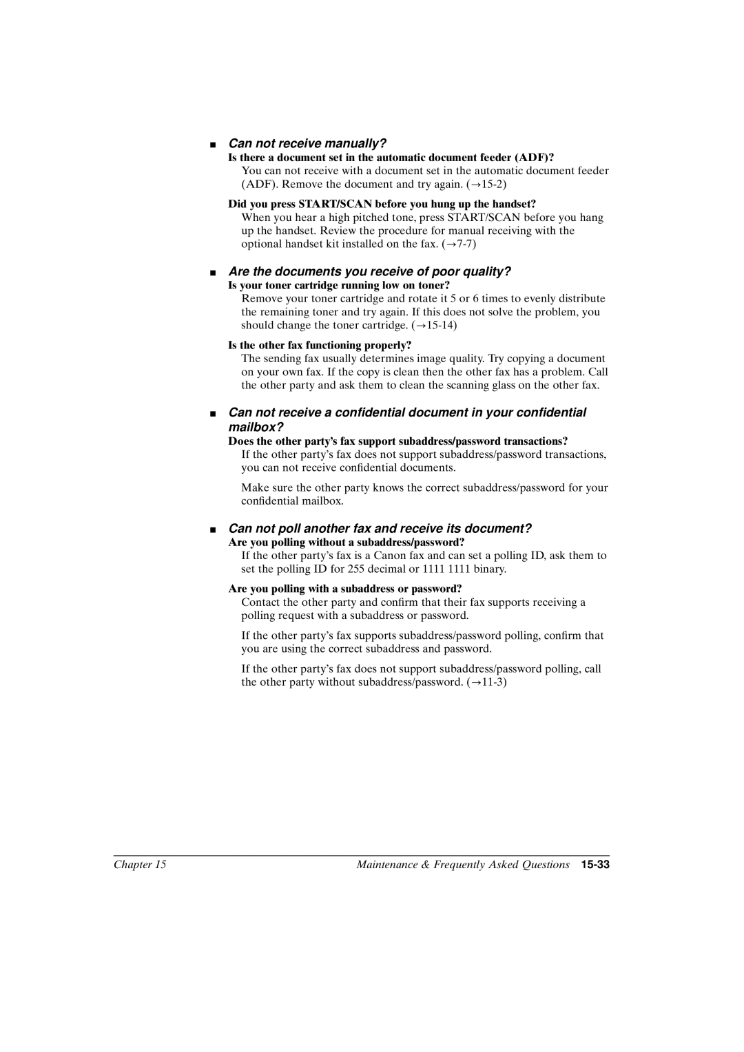 Canon FAX-L800 Did you press START/SCAN before you hung up the handset?, Is your toner cartridge running low on toner? 