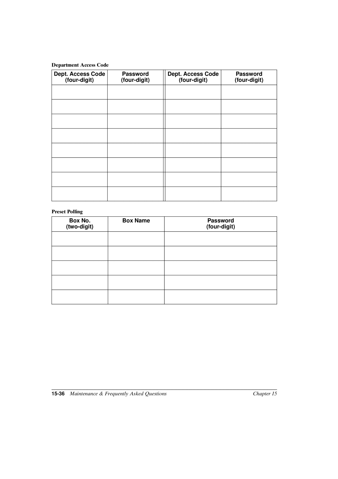 Canon FAX-L800 manual Department Access Code, Preset Polling, 15-36Maintenance & Frequently Asked Questions Chapter 