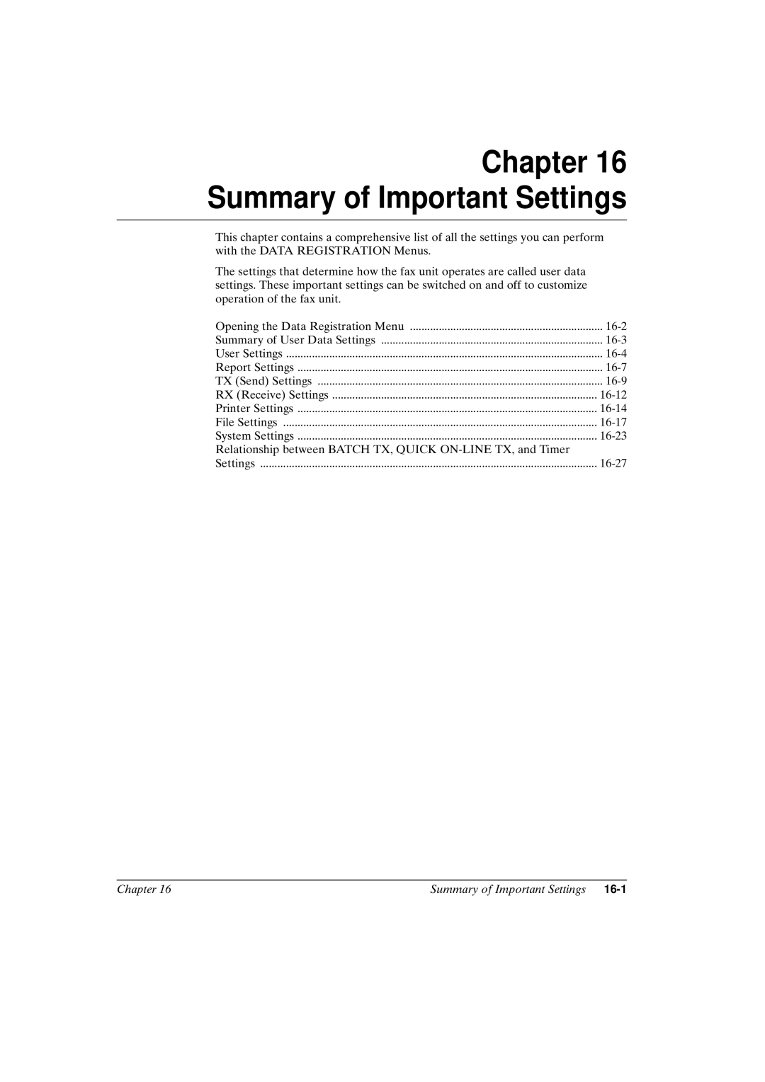 Canon FAX-L800 manual Summary of Important Settings 