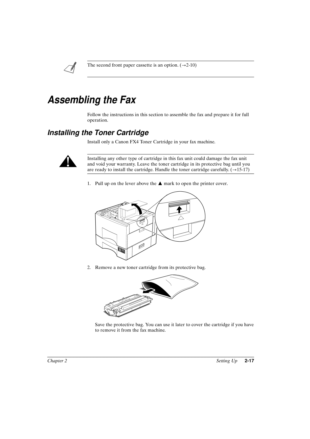 Canon FAX-L800 manual Assembling the Fax, Installing the Toner Cartridge 