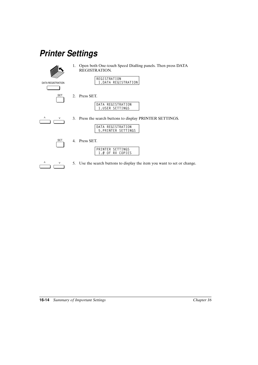 Canon FAX-L800 manual Printer Settings, 16-14Summary of Important Settings Chapter 