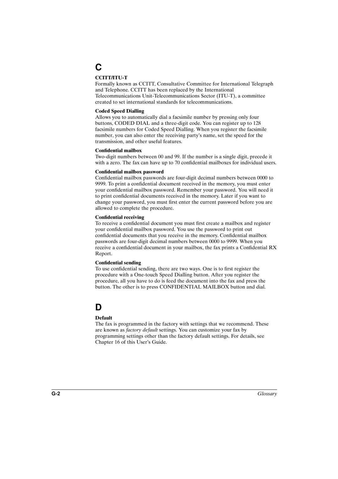 Canon FAX-L800 manual Ccitt/Itu-T, Glossary 