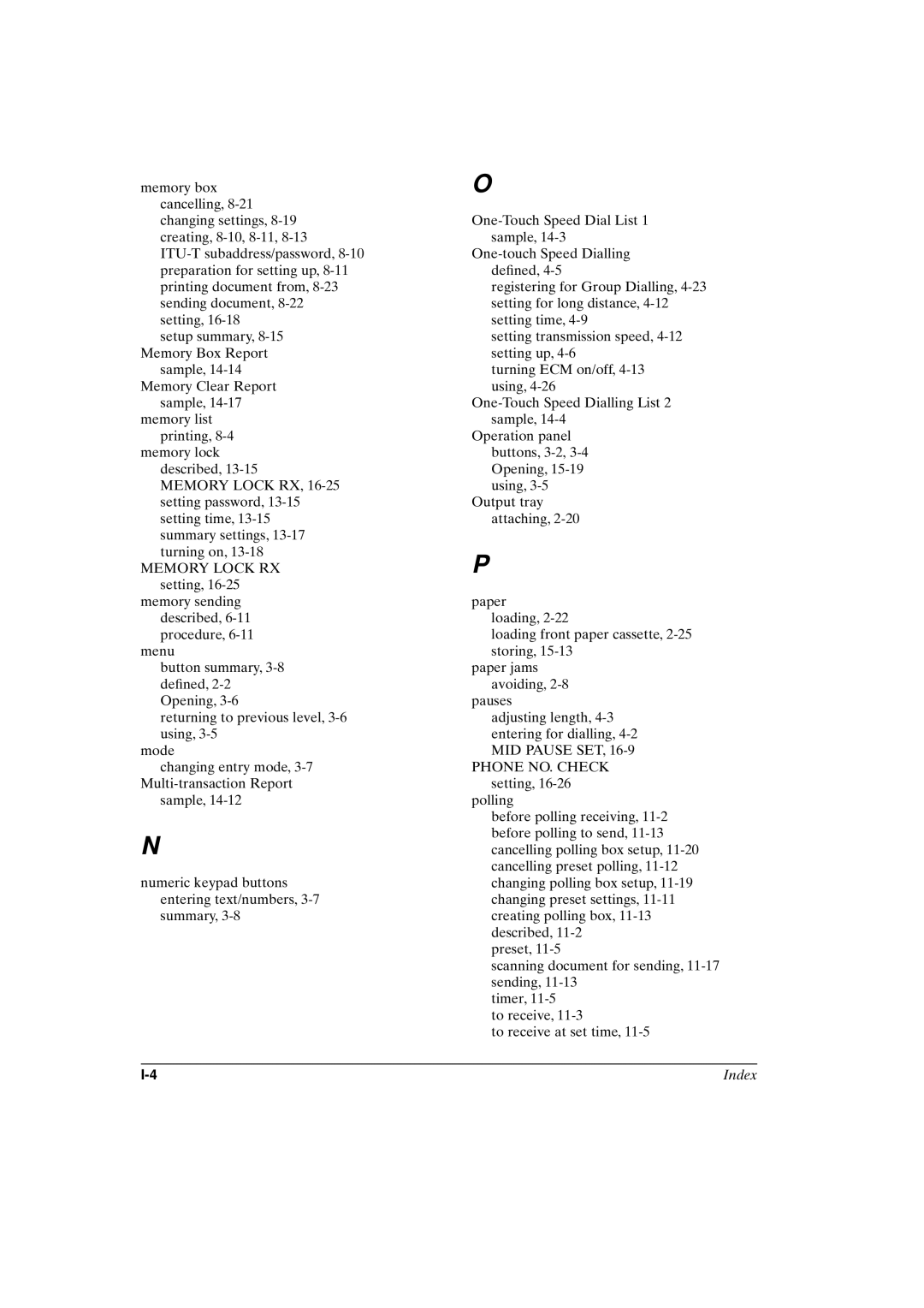 Canon FAX-L800 manual Index 