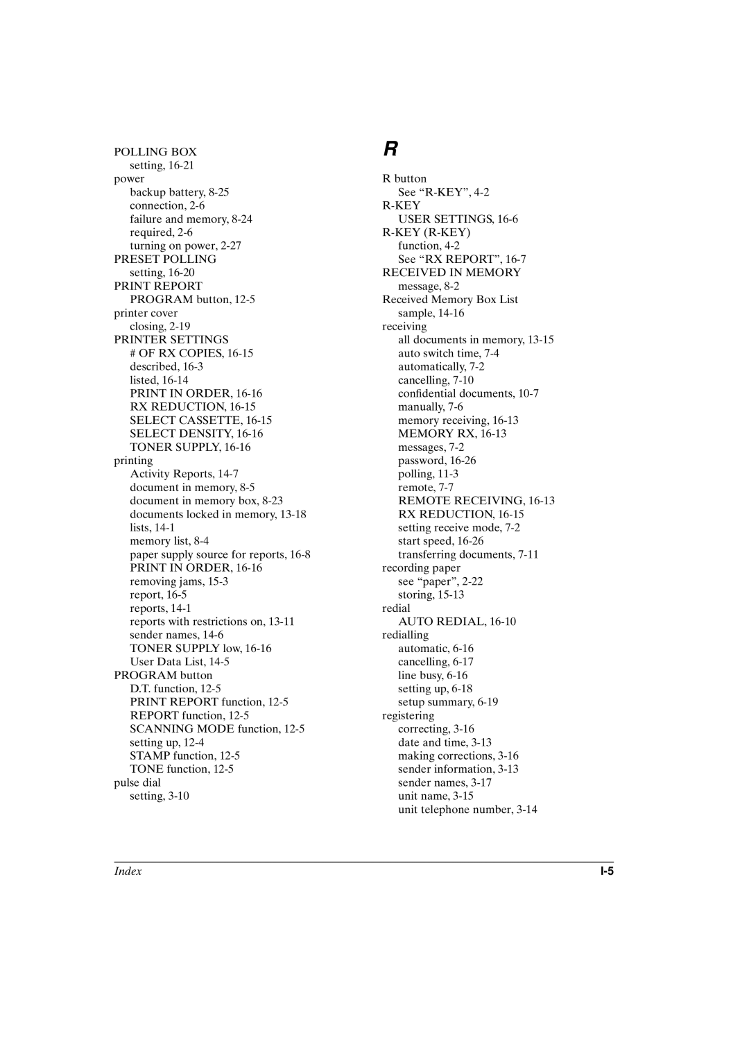 Canon FAX-L800 Polling BOX, User Settings, Key R-Key, Preset Polling, Received in Memory, Print Report, Print in Order 