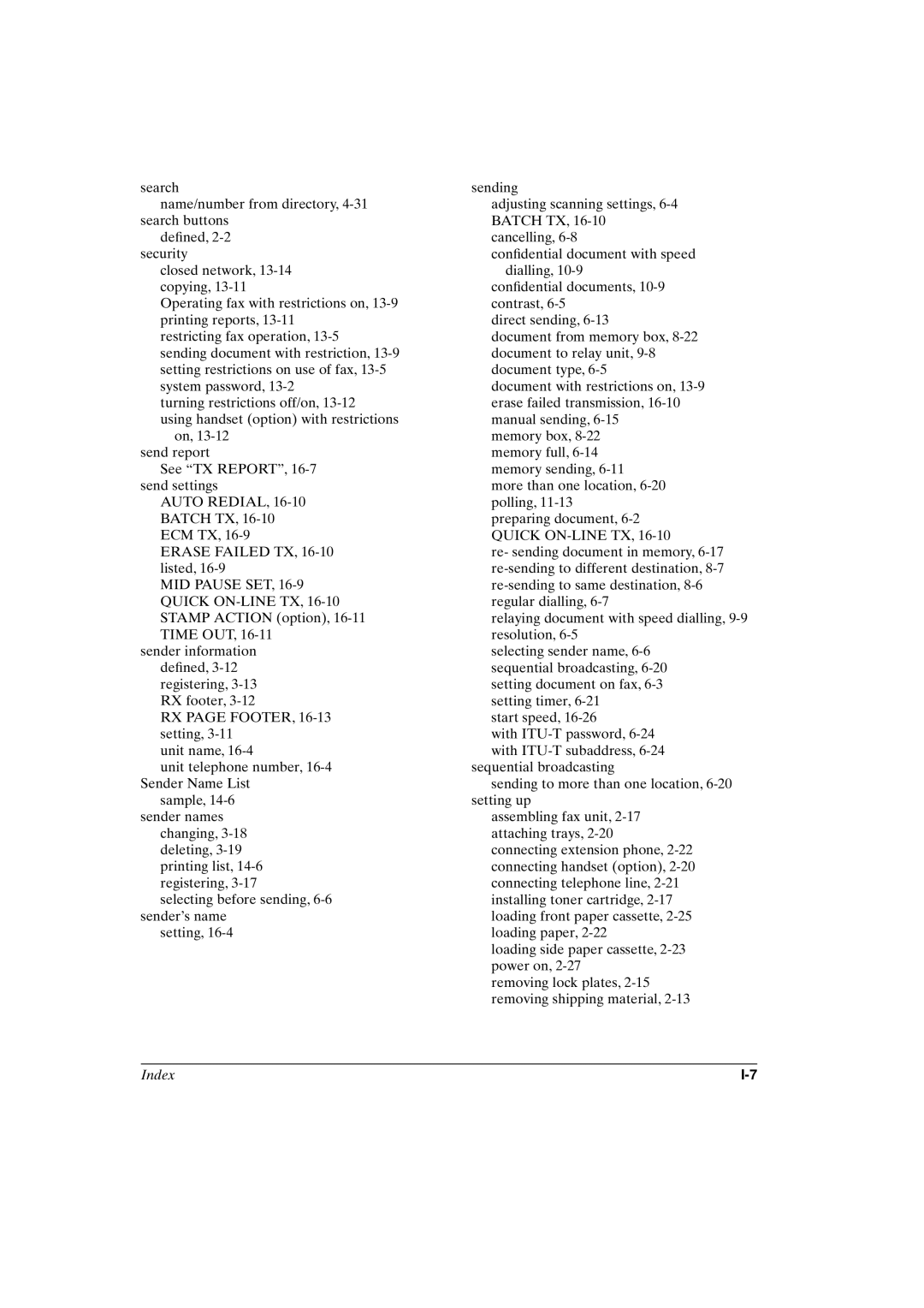 Canon FAX-L800 manual Index 