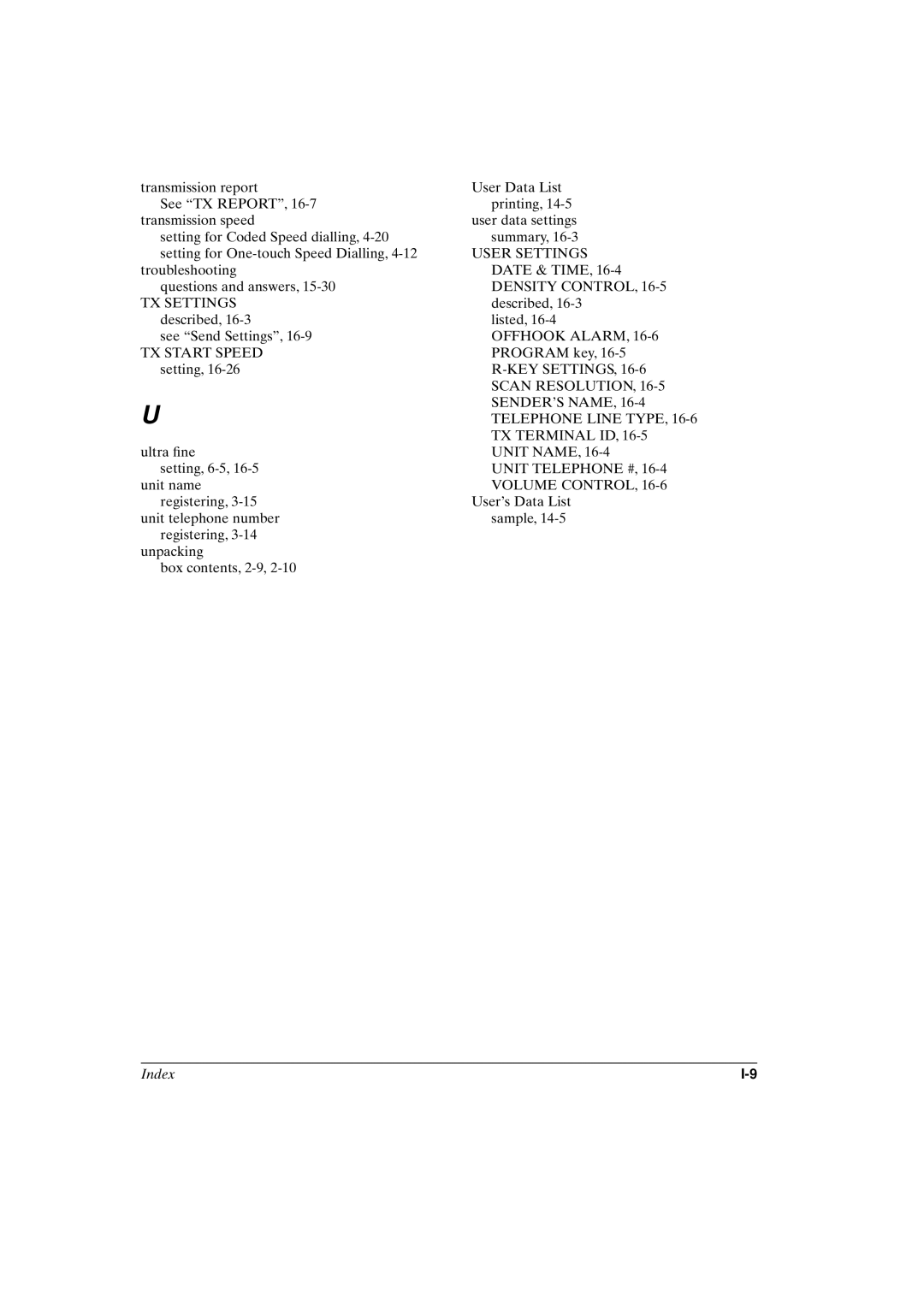 Canon FAX-L800 Density Control, TX Settings, Offhook Alarm, TX Start Speed, KEY Settings, Scan Resolution, Senders Name 