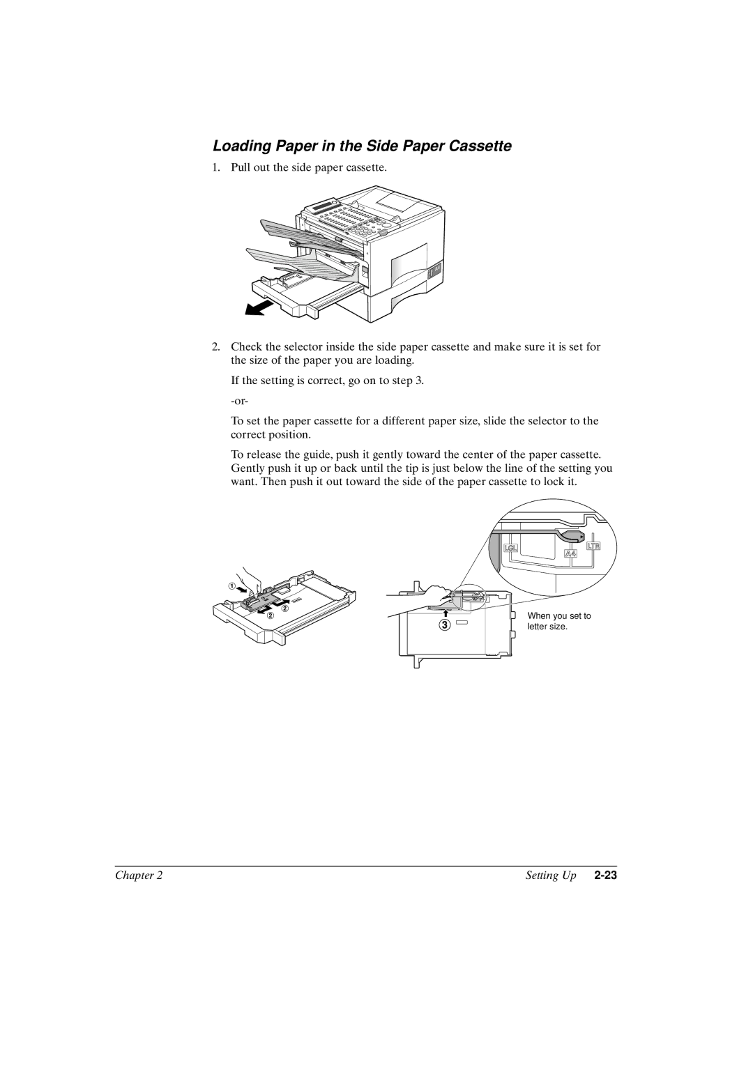 Canon FAX-L800 manual Loading Paper in the Side Paper Cassette 