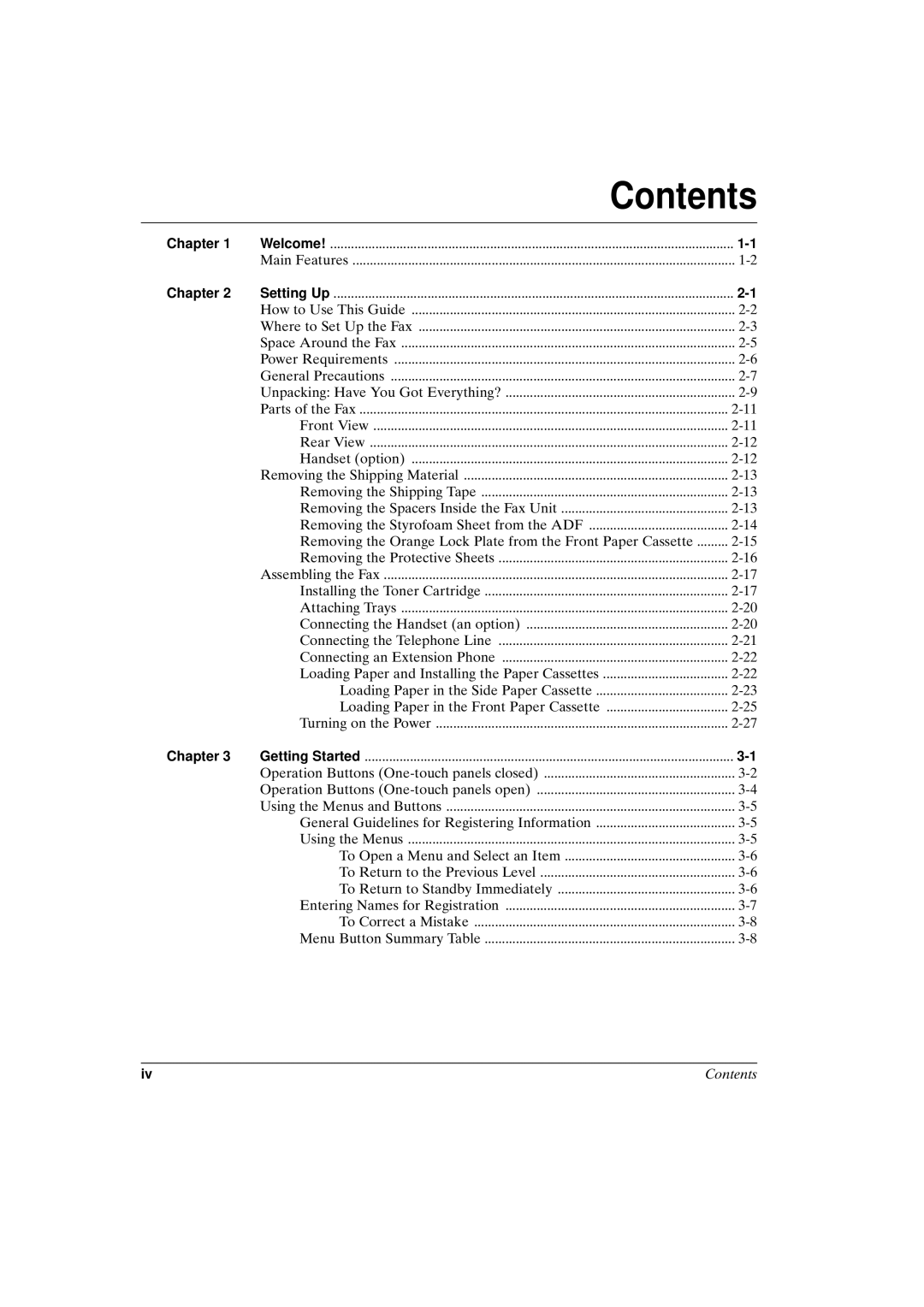 Canon FAX-L800 manual Contents 