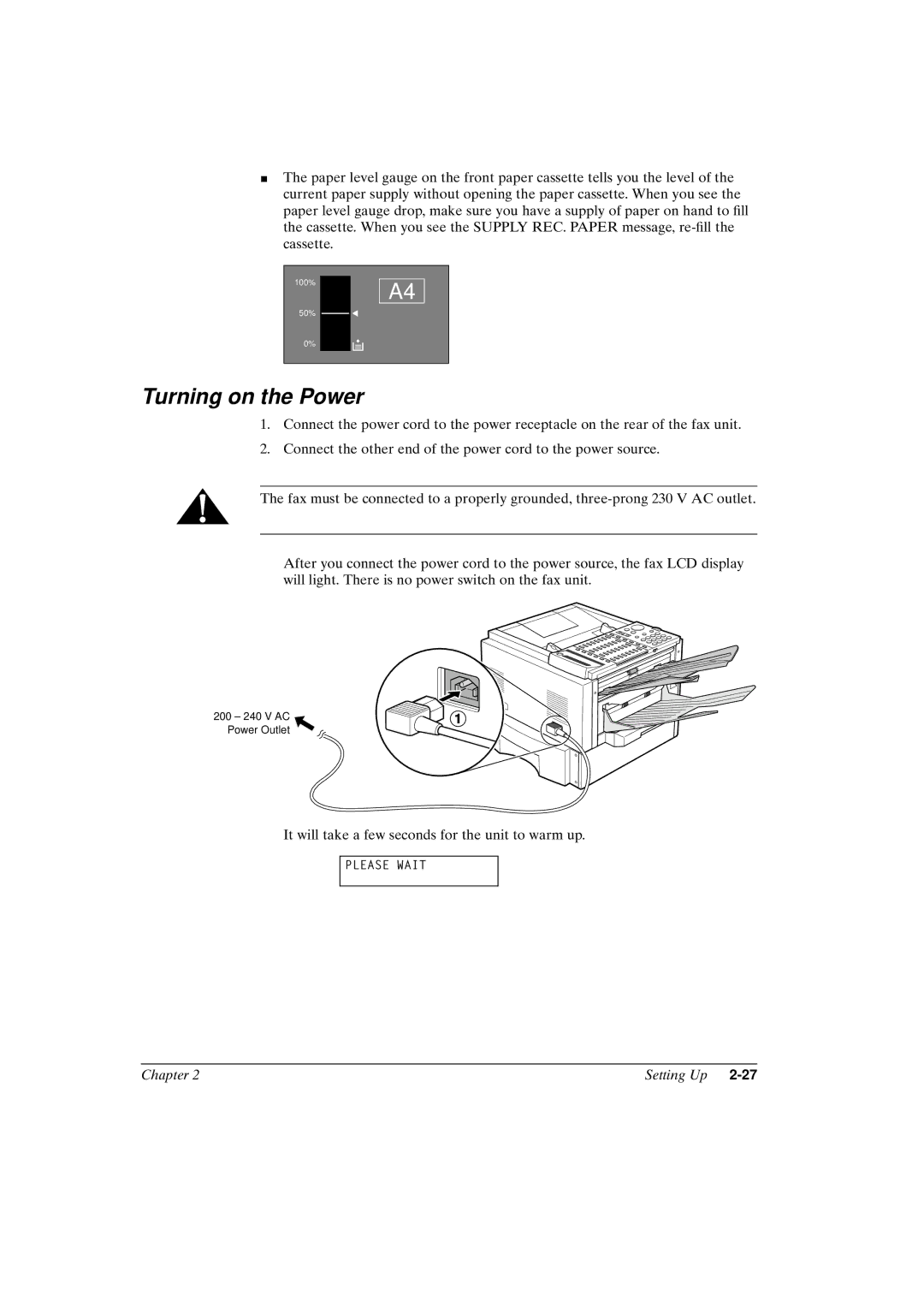 Canon FAX-L800 manual Turning on the Power 