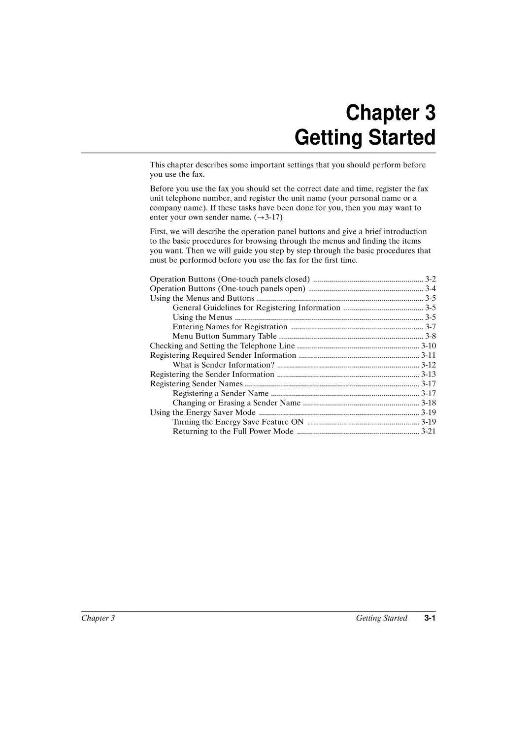 Canon FAX-L800 manual Chapter Getting Started 