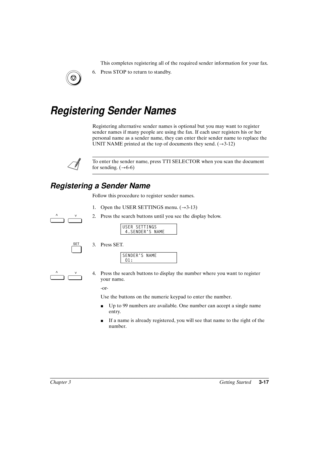 Canon FAX-L800 manual Registering Sender Names, Registering a Sender Name 