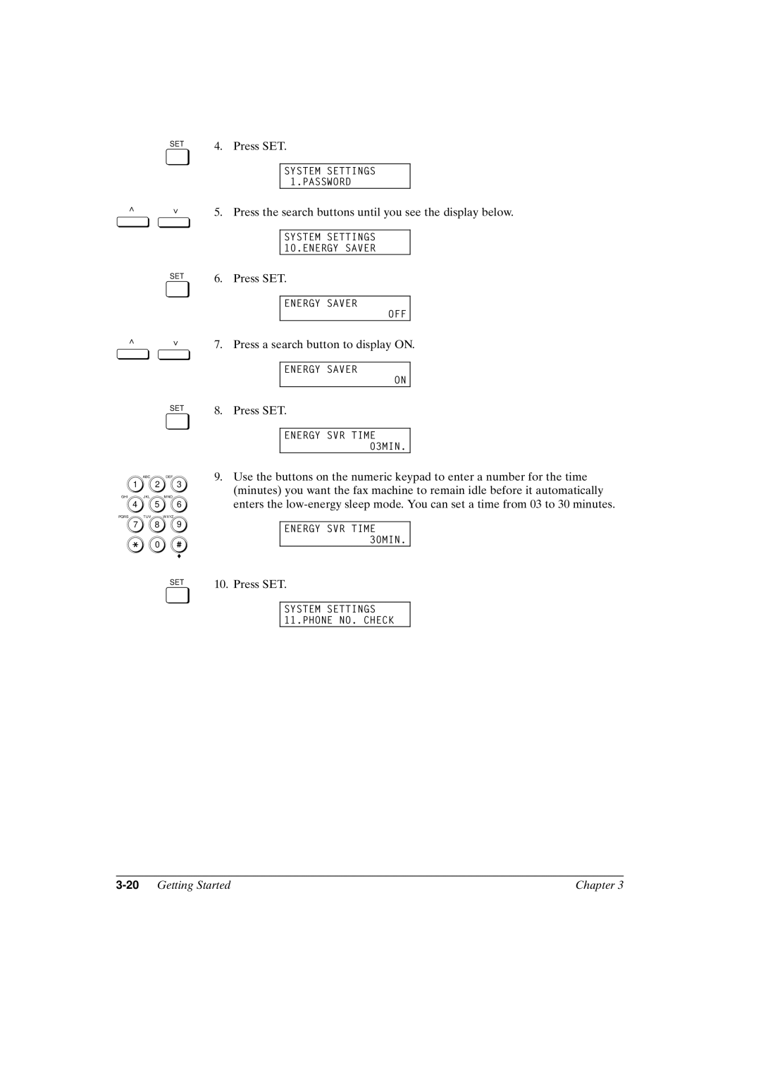 Canon FAX-L800 manual 20Getting Started Chapter 