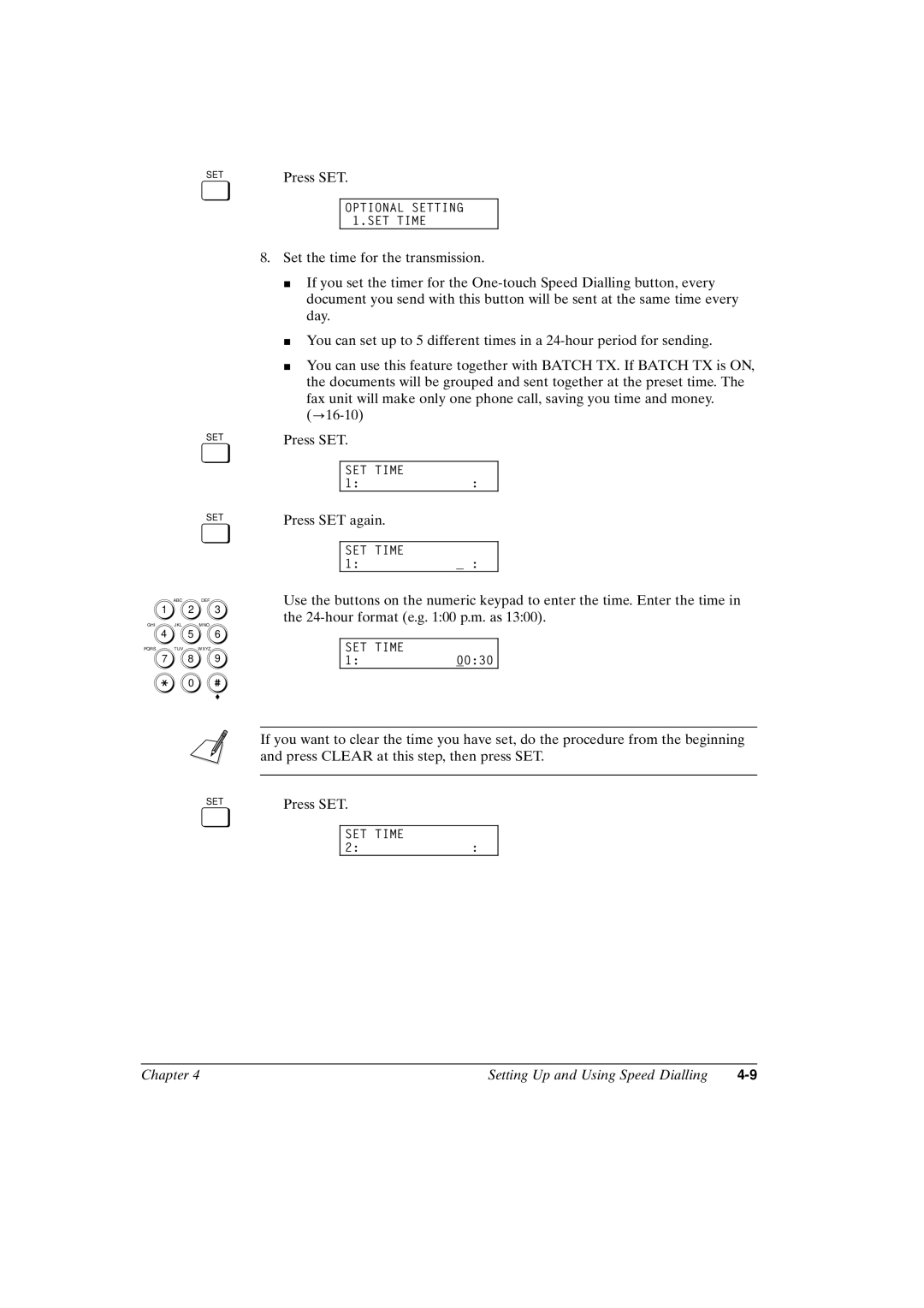 Canon FAX-L800 manual SET Time 