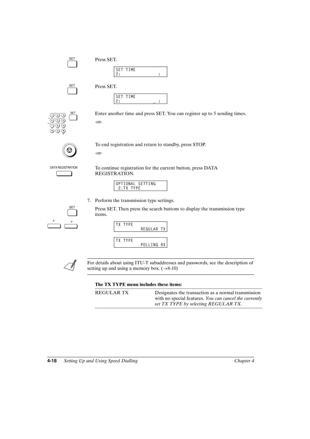 Canon FAX-L800 manual Registration, 18Setting Up and Using Speed Dialling Chapter 