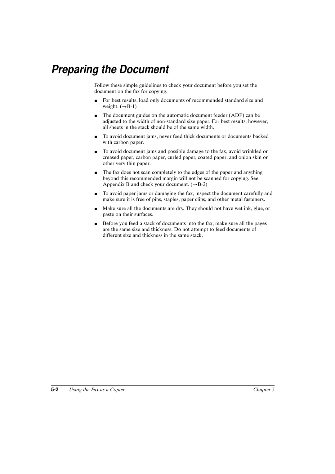 Canon FAX-L800 manual Preparing the Document 