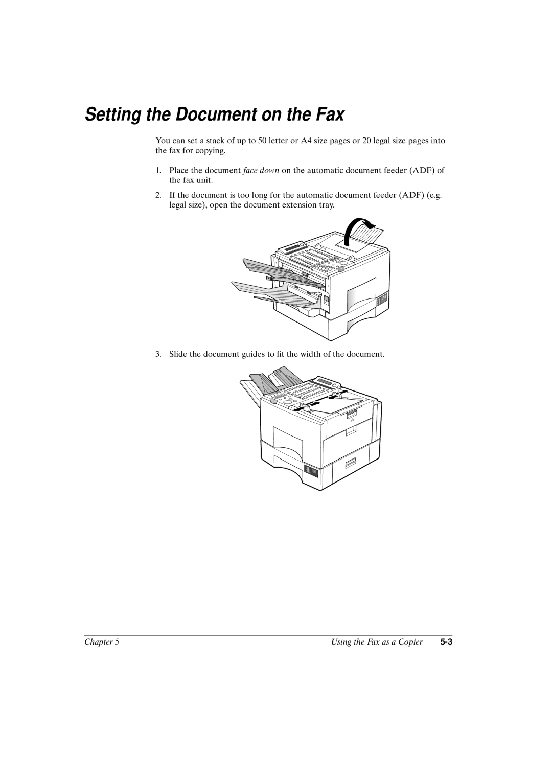 Canon FAX-L800 manual Setting the Document on the Fax 