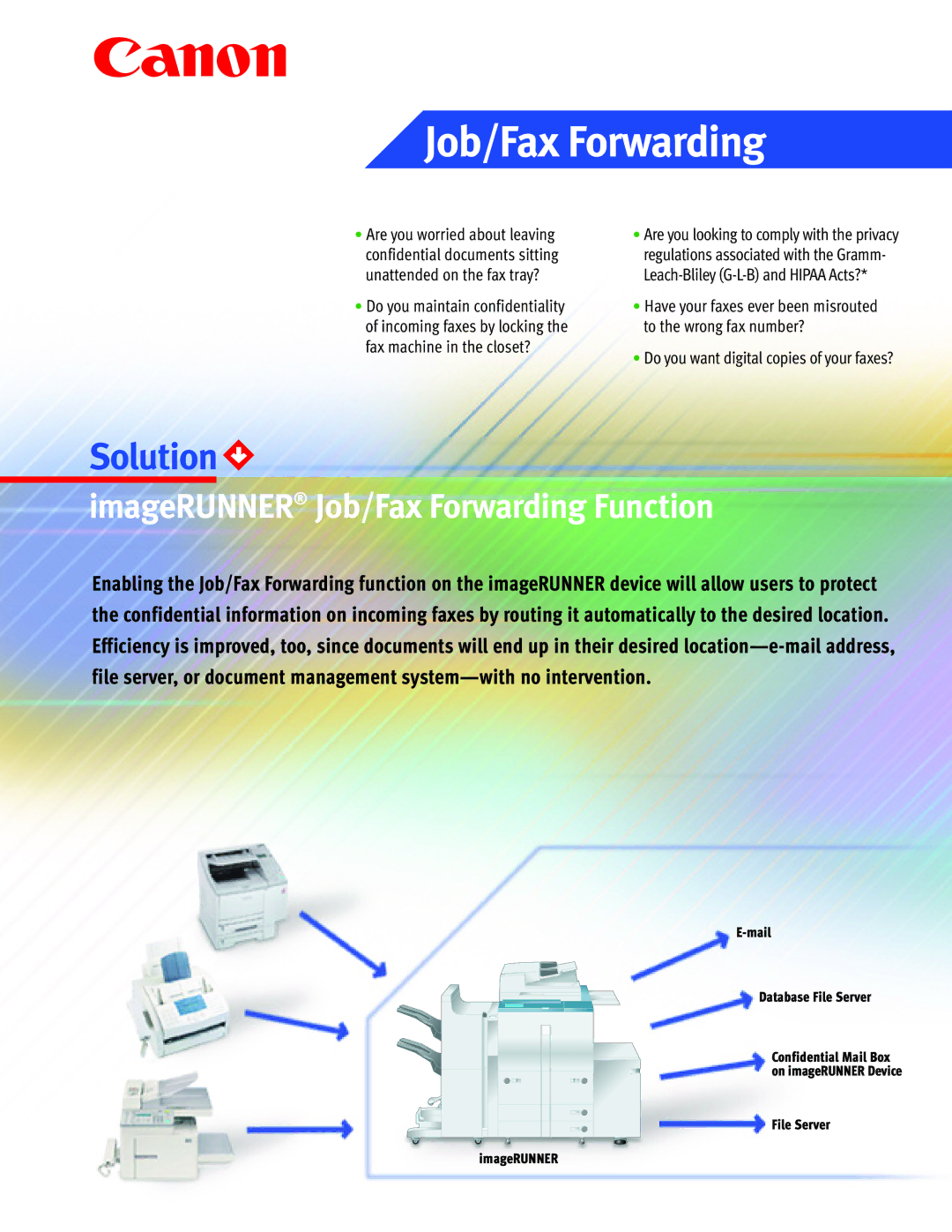 Canon Fax Machine manual Job/Fax Forwarding, Solution 