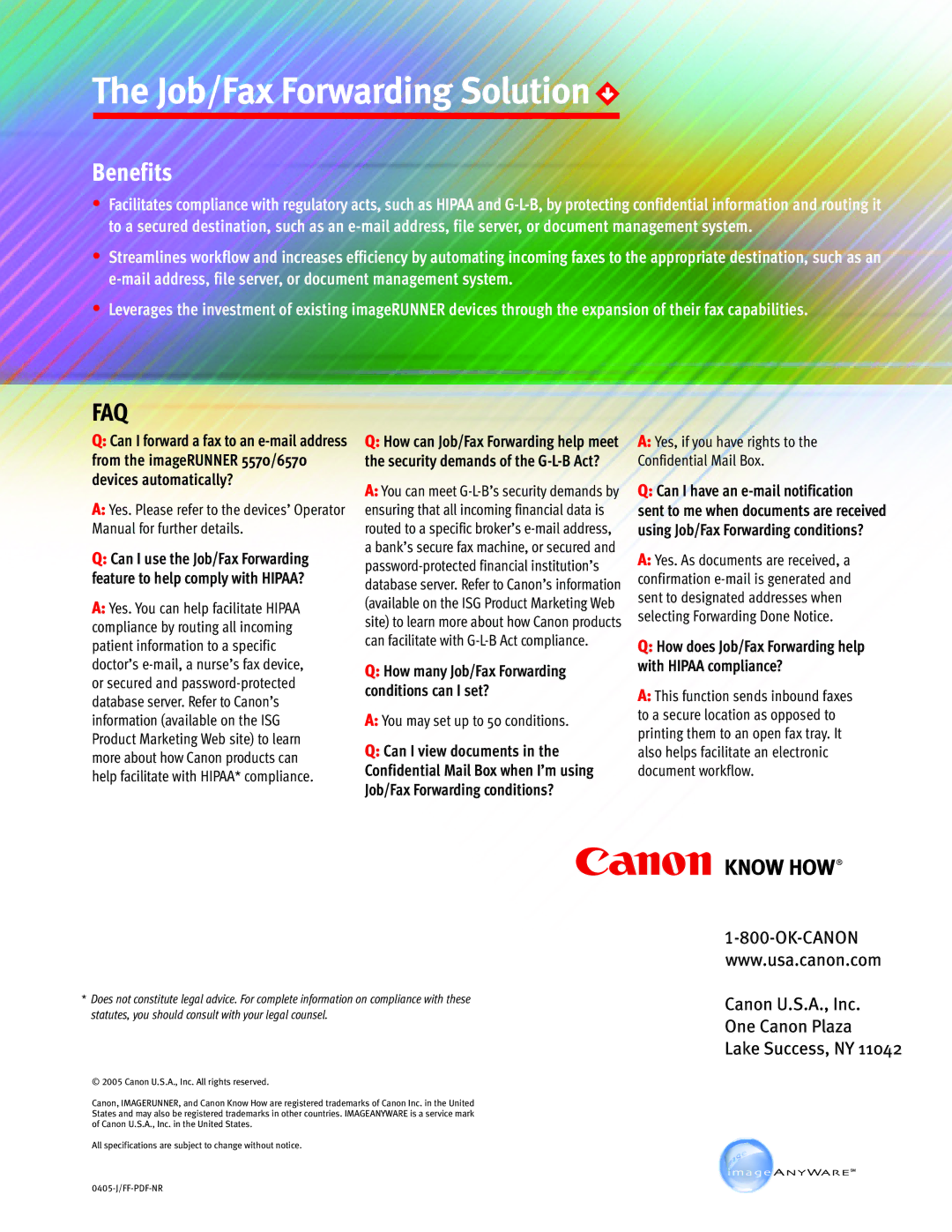 Canon Fax Machine manual Job/Fax Forwarding Solution 