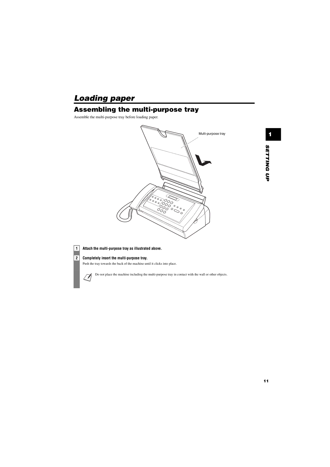 Canon FAX-TT250 manual Loading paper, Assembling the multi-purpose tray 