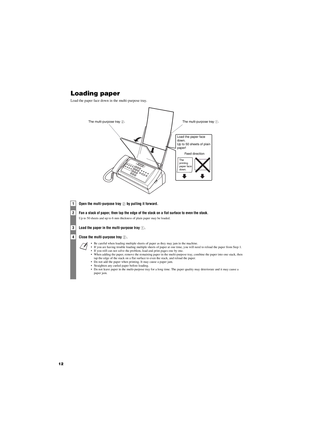 Canon FAX-TT250 manual Loading paper, Open the multi-purpose tray b by pulling it forward 