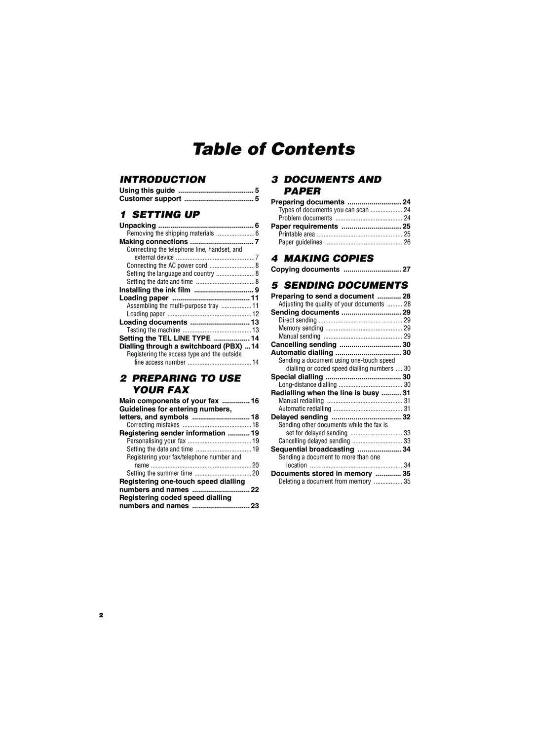 Canon FAX-TT250 manual Table of Contents 