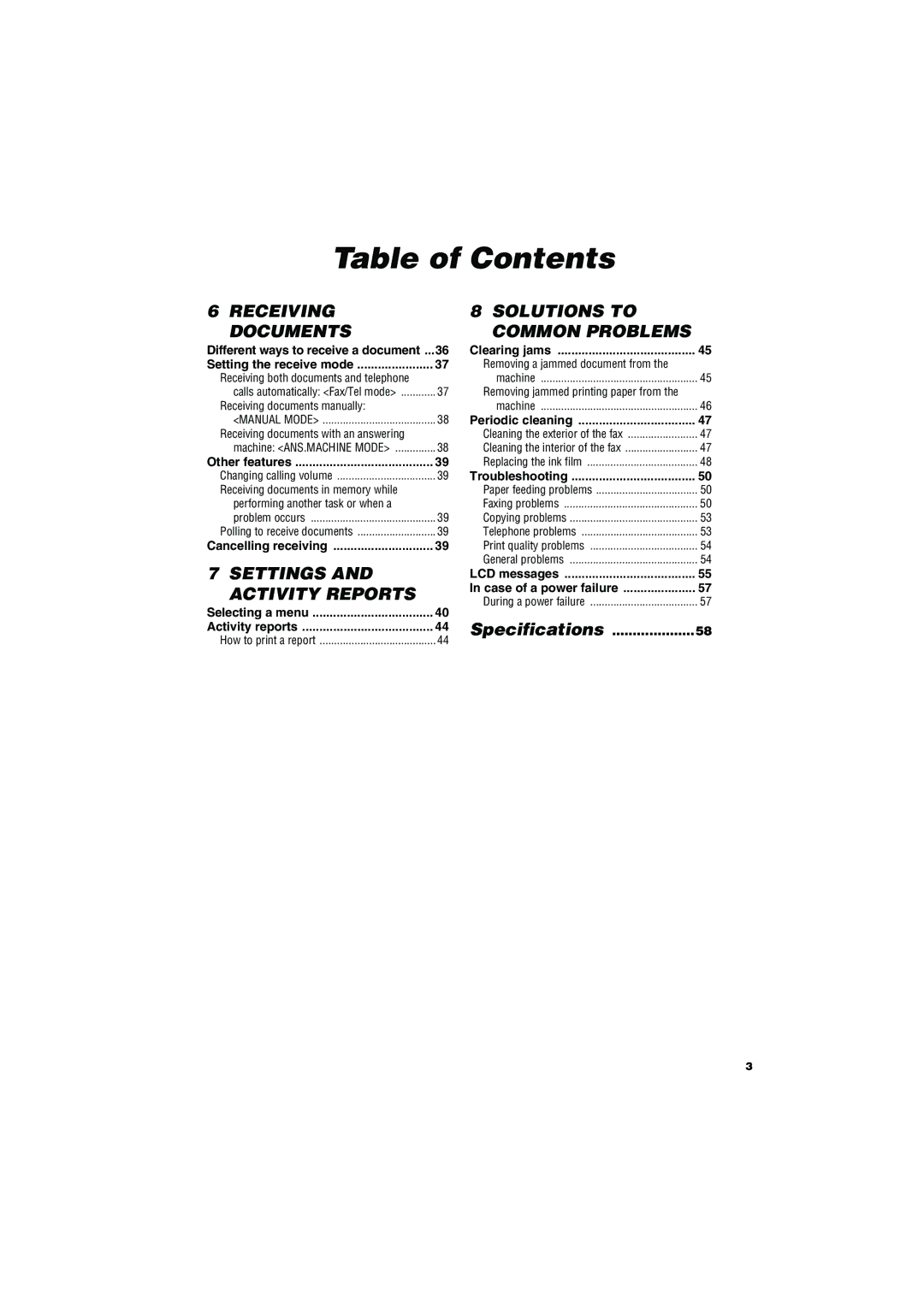 Canon FAX-TT250 manual Receiving Documents, Specifications 