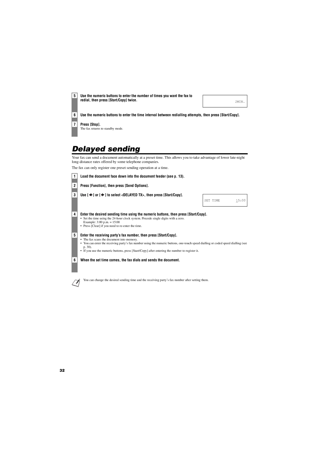 Canon FAX-TT250 manual Delayed sending 