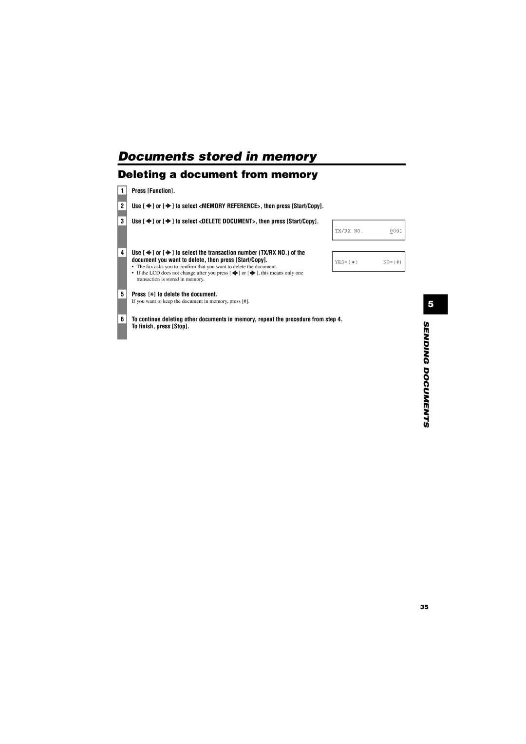 Canon FAX-TT250 manual Documents stored in memory, Deleting a document from memory 