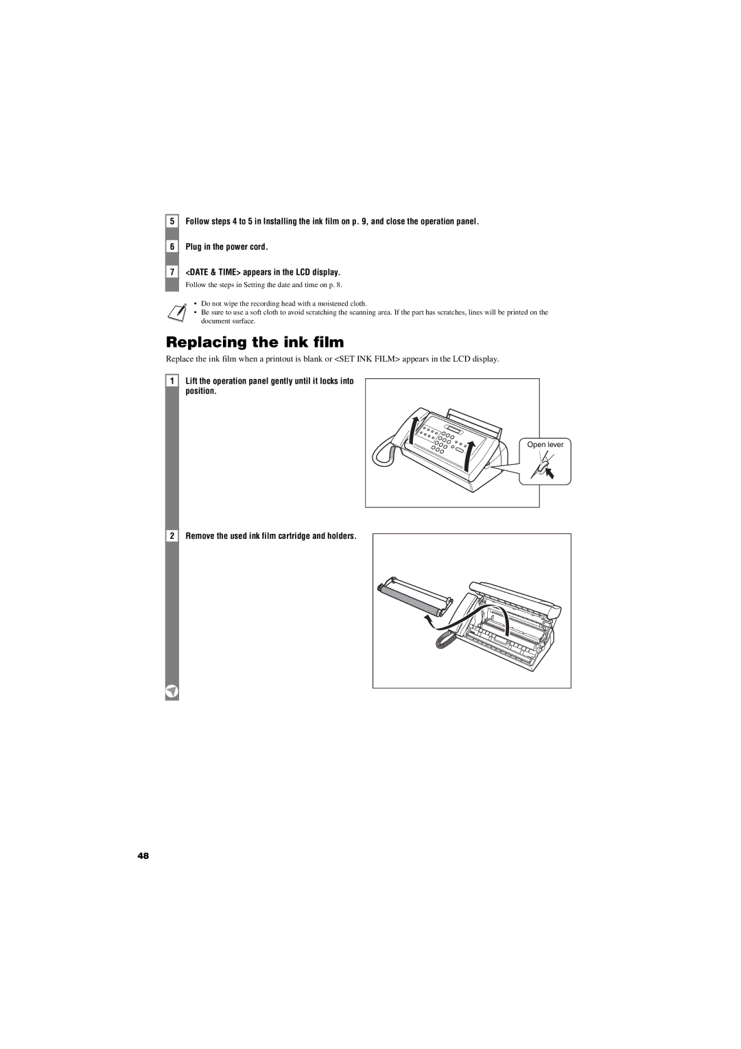 Canon FAX-TT250 manual Replacing the ink film, Remove the used ink film cartridge and holders 