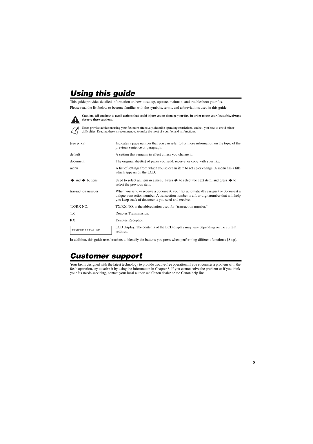 Canon FAX-TT250 manual Using this guide, Customer support 