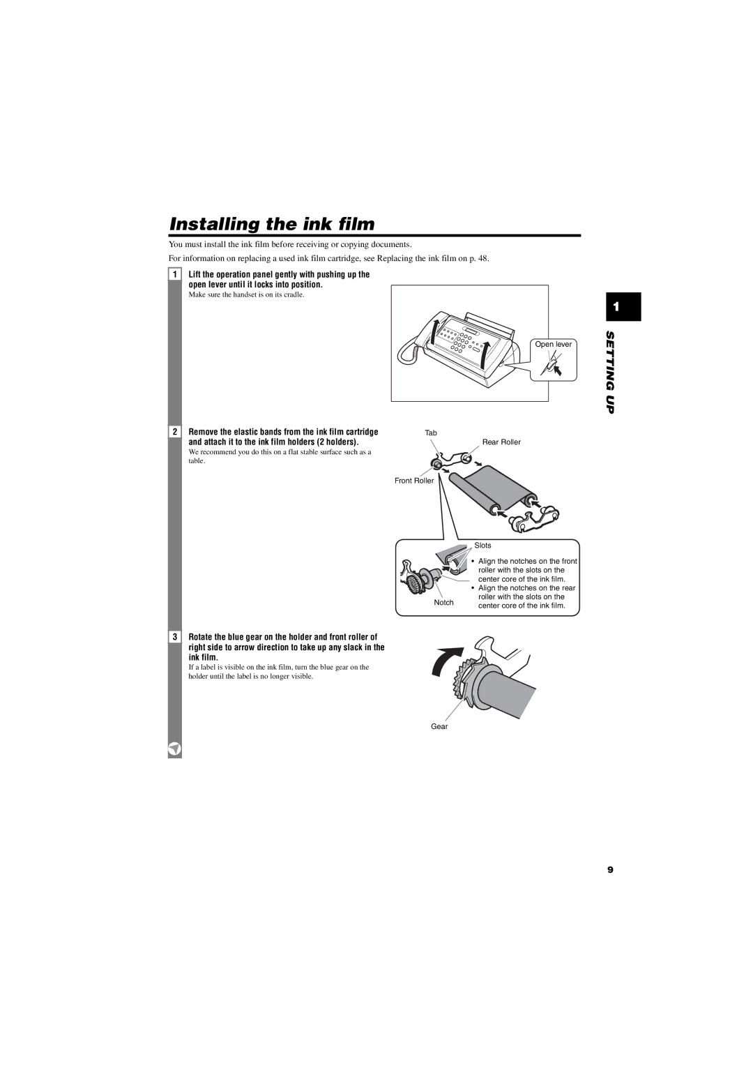 Canon FAX-TT250 manual Installing the ink film 